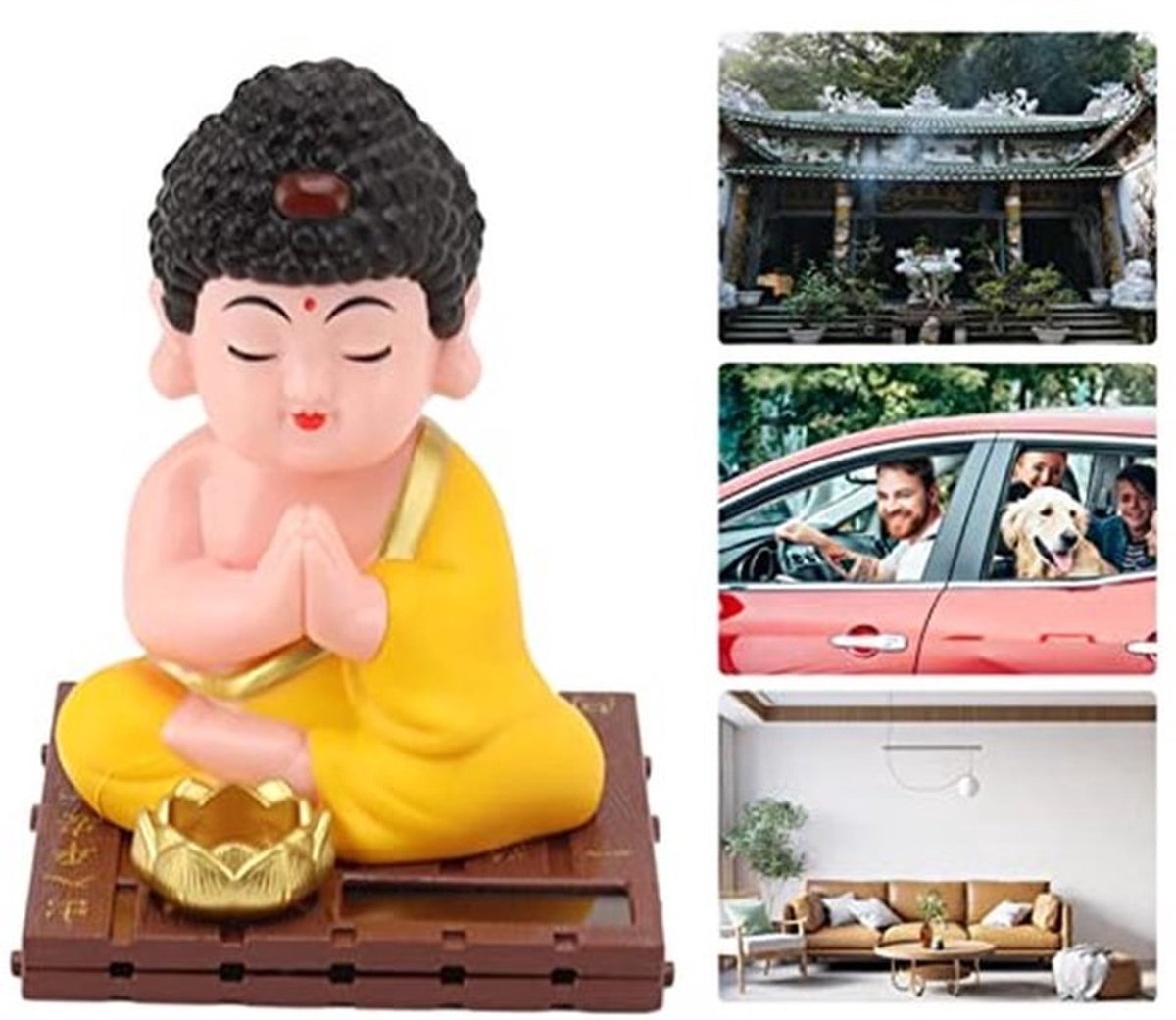 Levensechte Knikkende Boeddha Op Zonne-energie, Helder En Duurzaam Decoratief Boeddhabeeld Voor Thuis, In De Auto En Op Kantoor Serene Bureau- Of Woonkamerdecoratie Voor Boeddha-liefhebbers