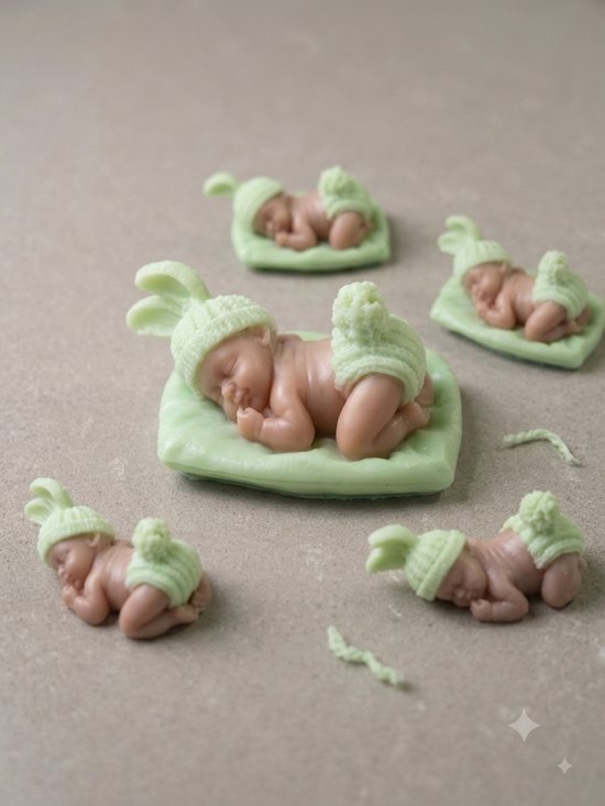 Decoratieve Baby Zeep Figuur - Groen - Uniek Handgemaakt Bedankje - Kraamvisite Gift — afbeelding 2