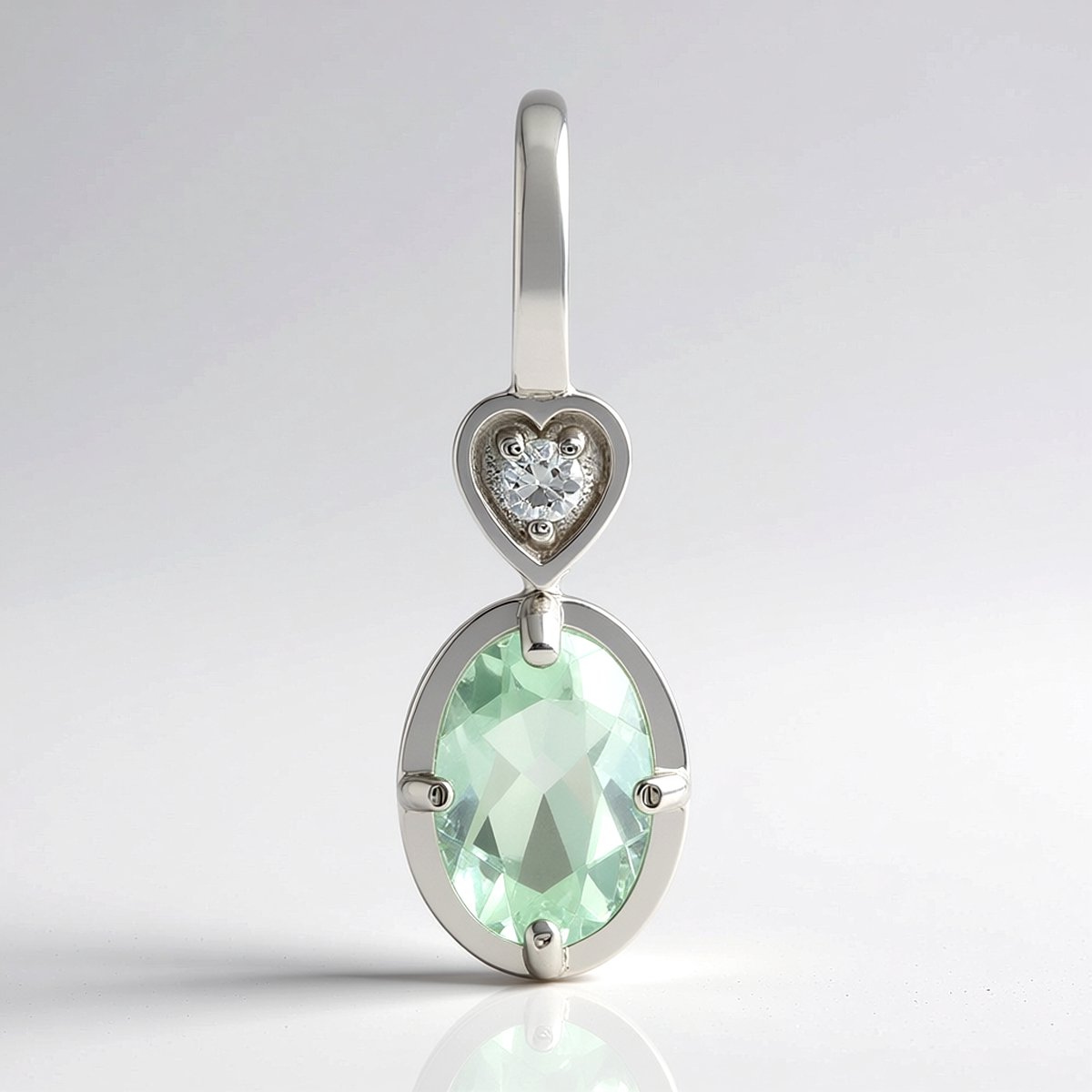 Cavill - Elegante ovale Amblygoniet hanger 0,38 ct - 925 Sterling Zilver gerhodineerd - 0,02 ct ronde zirconia - Groene edelsteen