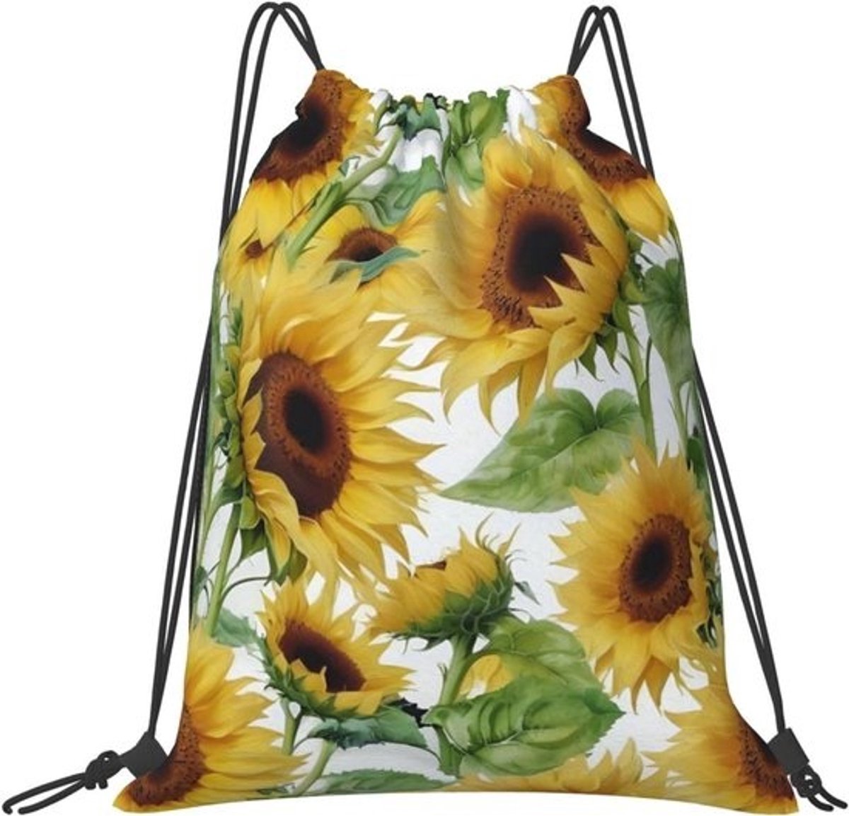Gymtas met Trekkoord - Sportrugzak Strandtas - Vakantie en Sport - Waterdicht Polyester Materiaal - 36 x 42 cm - Zonnebloemenpatroon