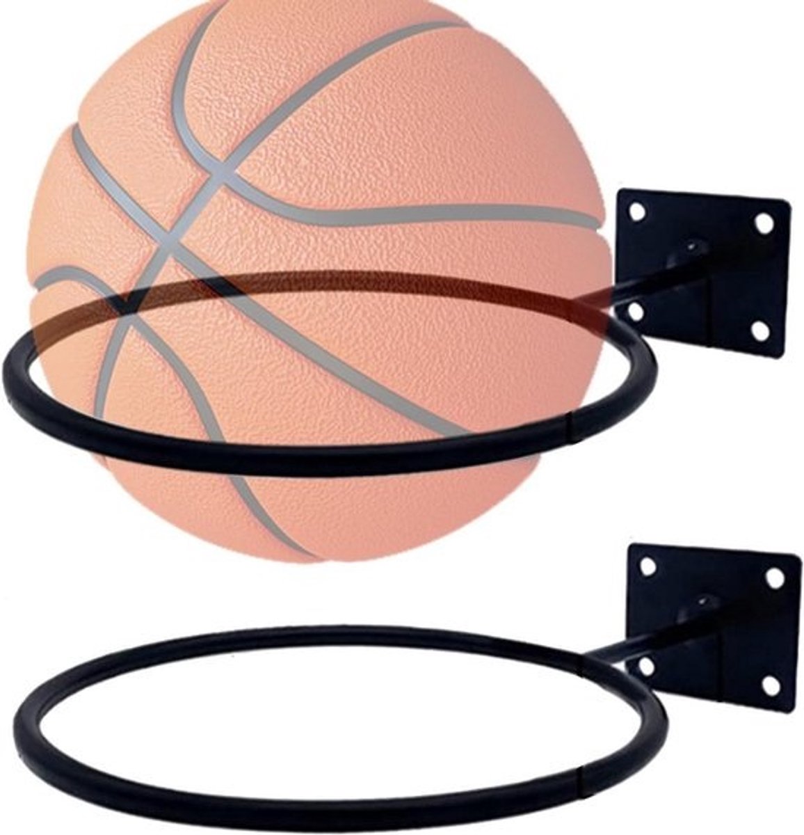 Basketbal Opbergrek - Balhouder Muur - Sportuitrusting Organiseren - Solide Metalen Constructie - 23.5 cm - Zwart