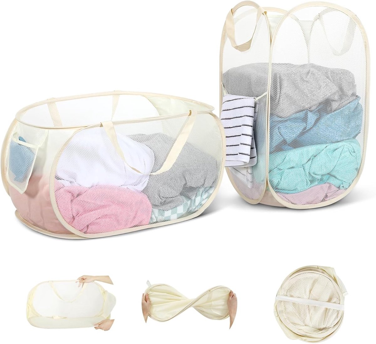 Pop-up Wasmand Set van 2 Stuks, Vouwbare Wasmand van 75L met Handvat, Ideaal voor Badkamer, Camping en Studentenhuis
