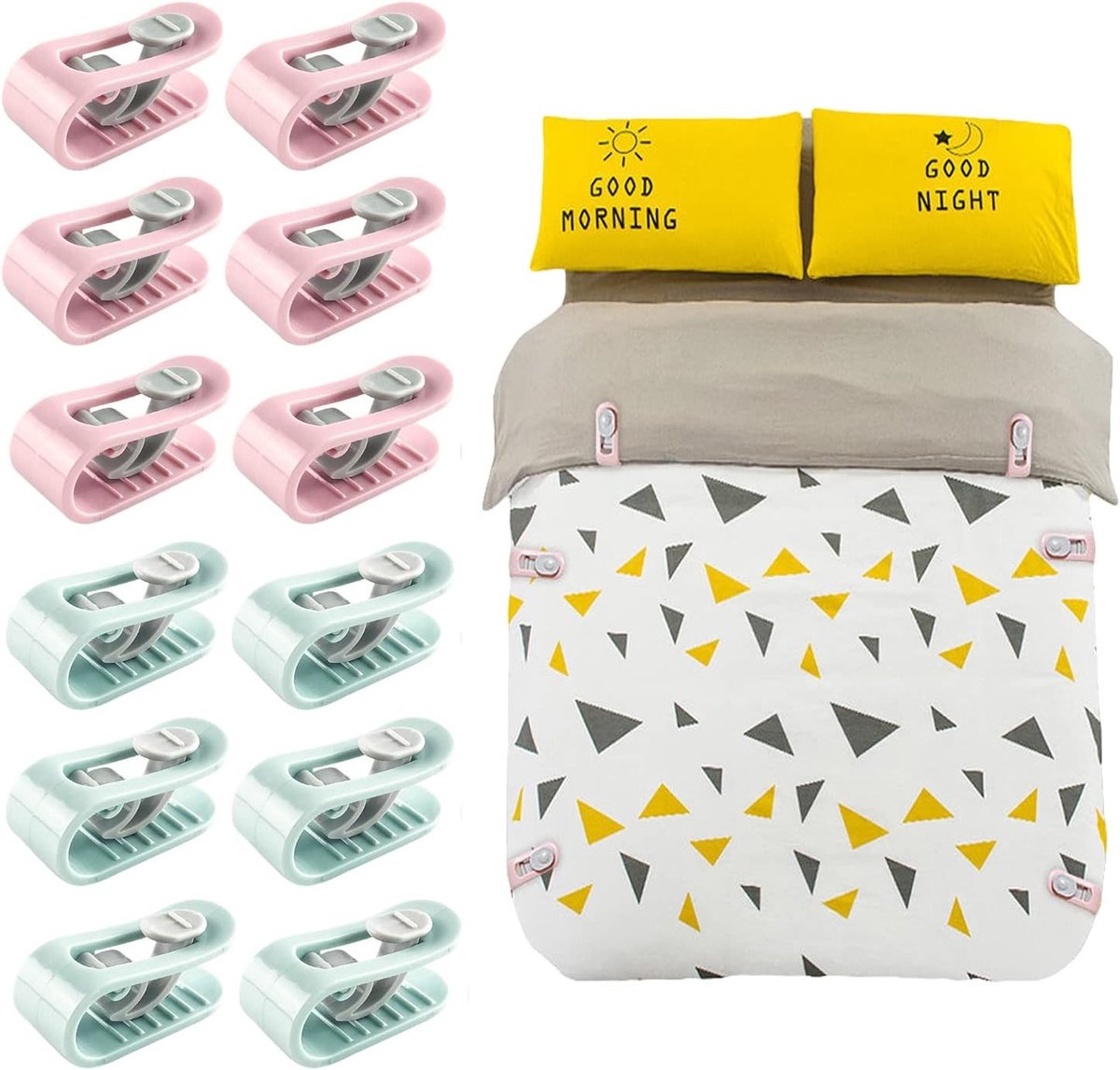Set van 12 Antislip Dekbedclips voor het Bevestigen van Dekbedden en Dekens zonder Naalden, Voorkomt Bunching en Verschuiven, Geschikt voor Diverse Kleurcombinaties