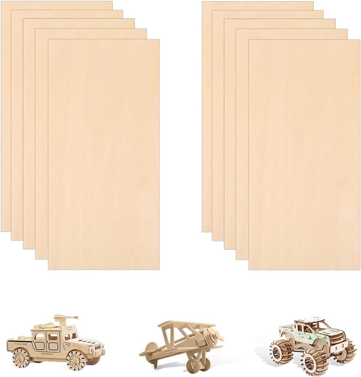 3 mm Multiplexplaten - Set van 10 Houten Panelen voor Hobby, Laserbewerking en Modelbouw