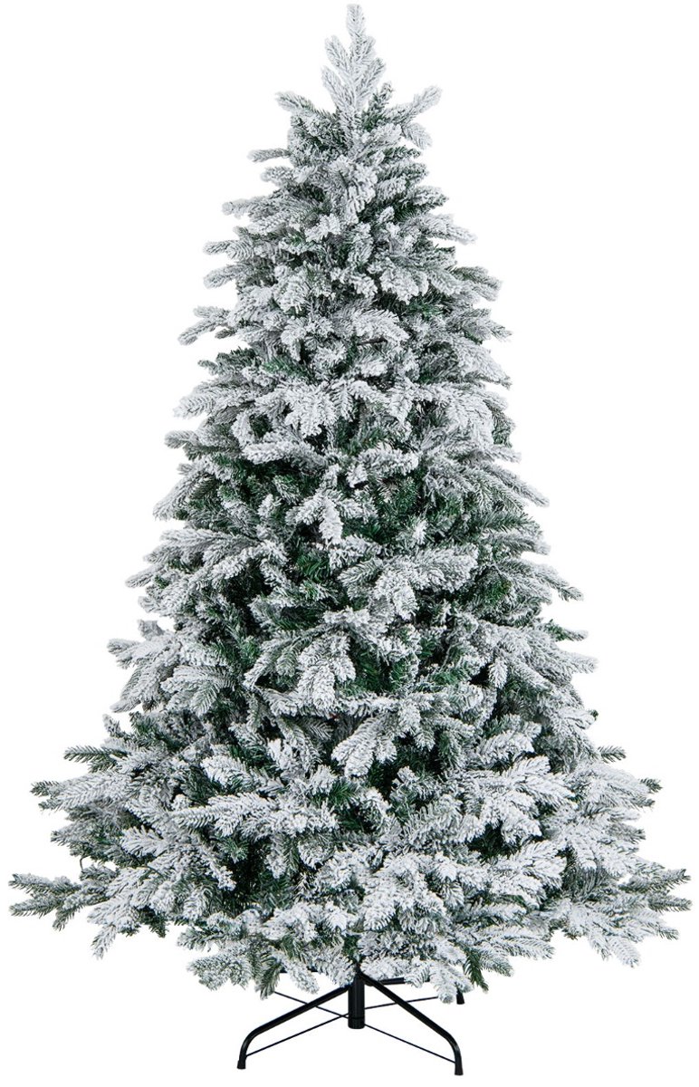 SureDeal® - Kerstbom - Hoge Kunstkerstboom Gevlokte - Takpunten Warmwitte LED - Groen - Wit en Groen
