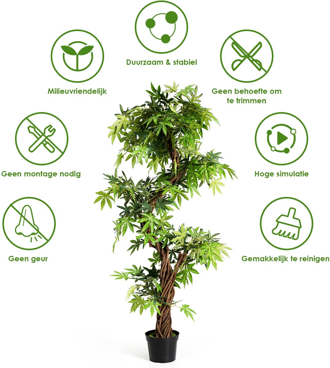 SureDeal® - Kunstplant - Kunstmatige Kiel Rode - Cement Gevulde Plastic - 19x19x160 cm - Groen