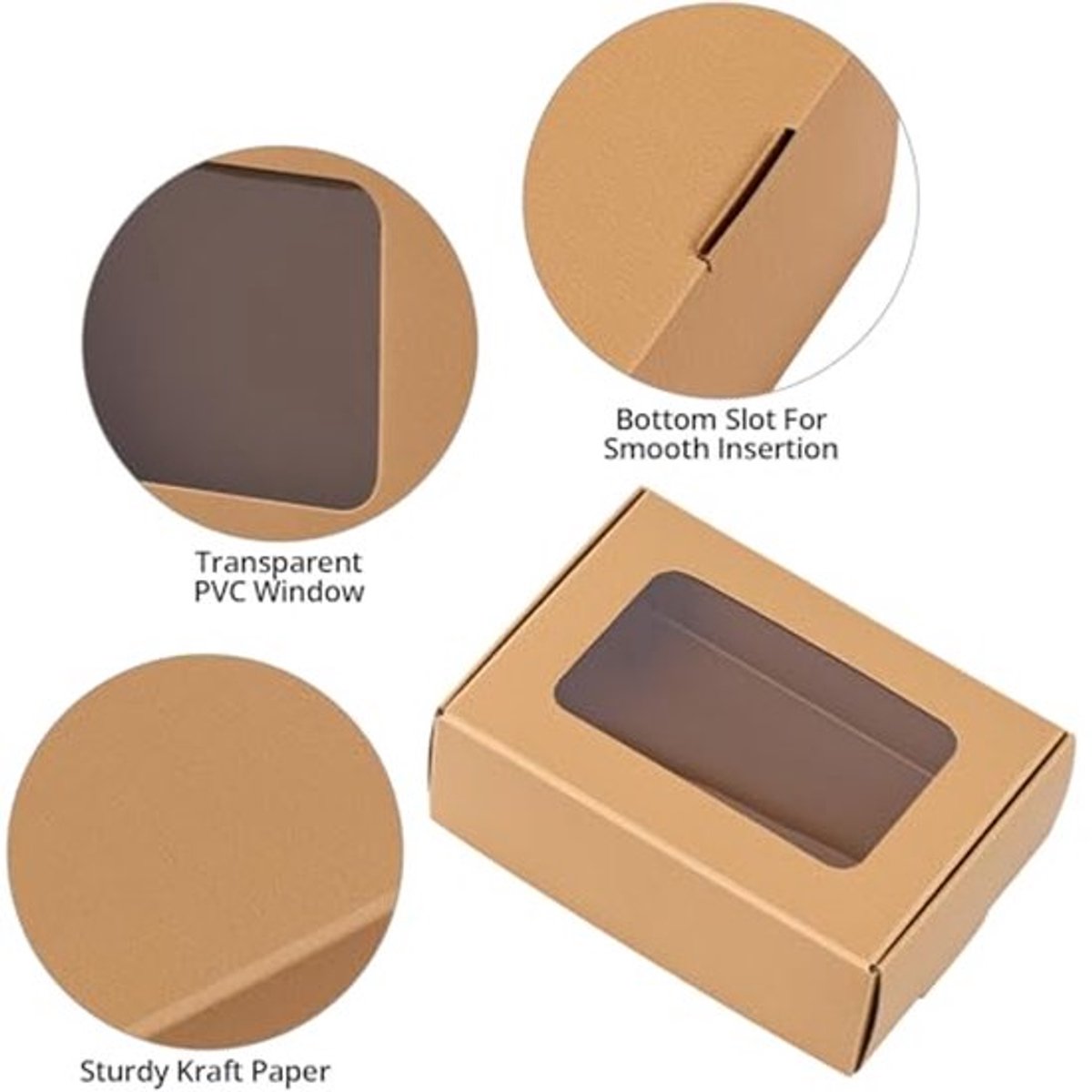 ® 30 stuks kraftpapierdozen met doorzichtig PVC-venster 85 x 60 x 30 mm, cadeauverpakking voor verschillende feesten