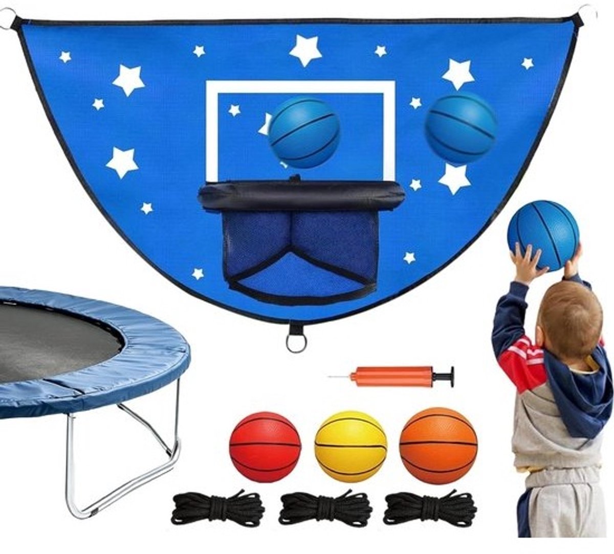 Trampoline Basketbal Set - Kinderen Dunk Spel - Buiten Sport - Innovatieve Beschermrand - 28 x 25 x 5 cm