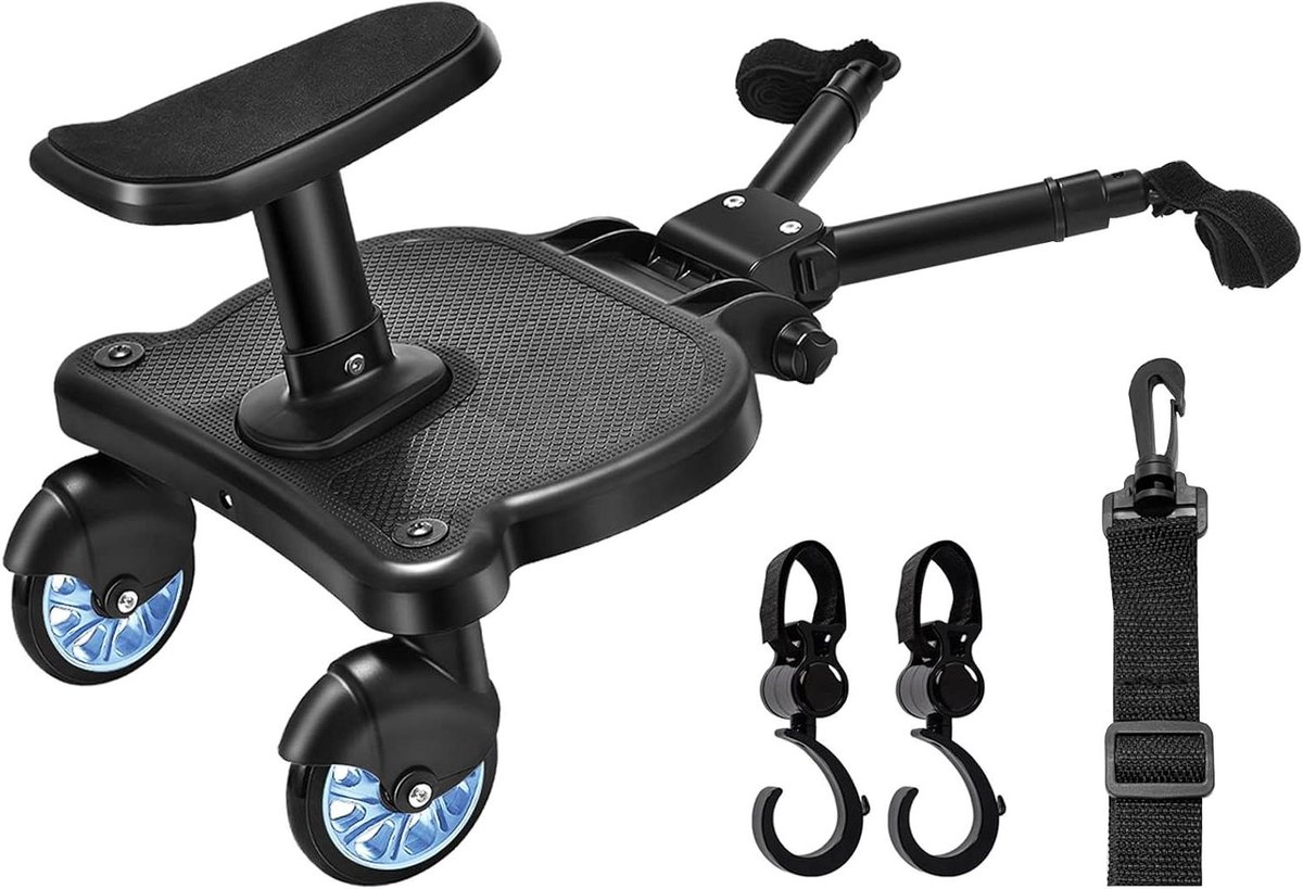 Meerijdplank met Zitje - Buggy Board Kinderwagen - Reizen met Kinderen - Universele Kinderwagenbevestiging - 25 kg Max - Blauw