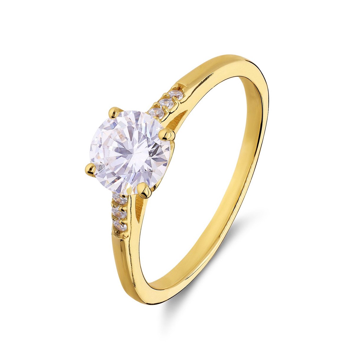 Lucardi Dames Zilveren goldplated ring met zirkonia - Ring - 925 Zilver - Goudkleurig - 15.50 / 49 mm