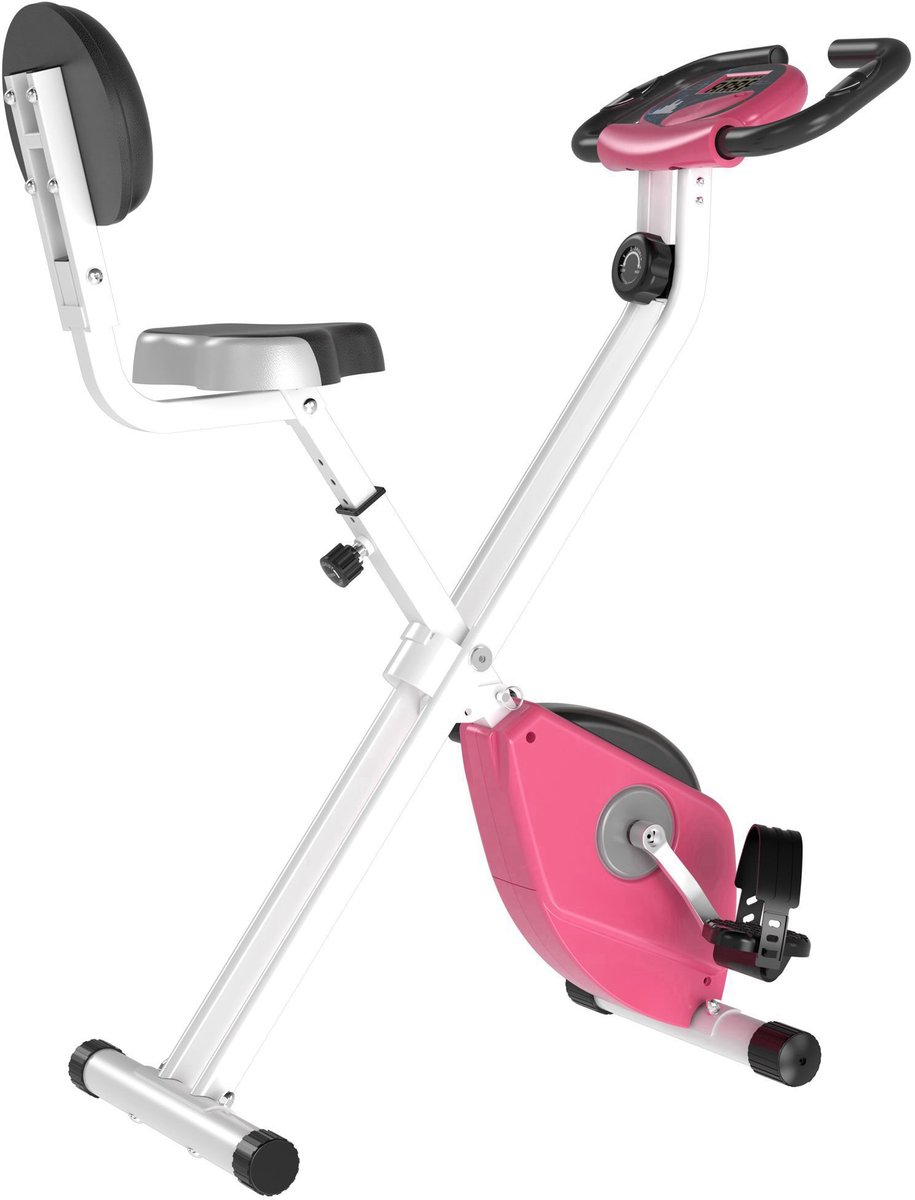 Hometrainer opvouwbaar-fitnessfiets indoorfiets - 8 niveaus - magnetische weerstand-met verstelbare zadelrugleuning-lcd-display-multifunctionele hartslagsensor - roze