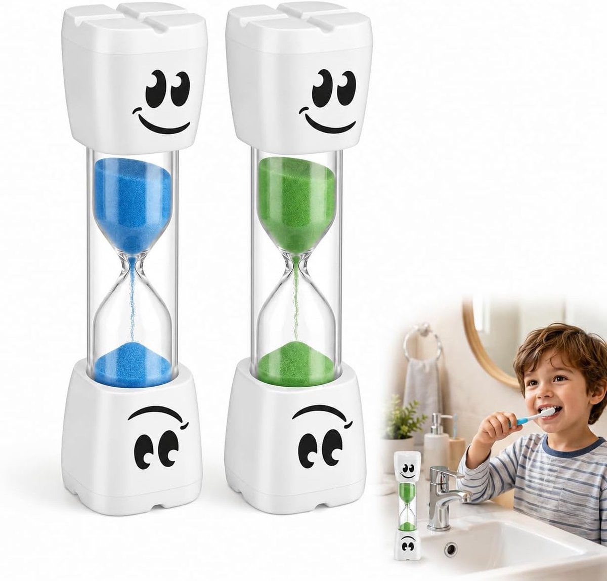 2 Minuten Sandloper voor Kinderen - Blauw en Groen - 2 Stuks