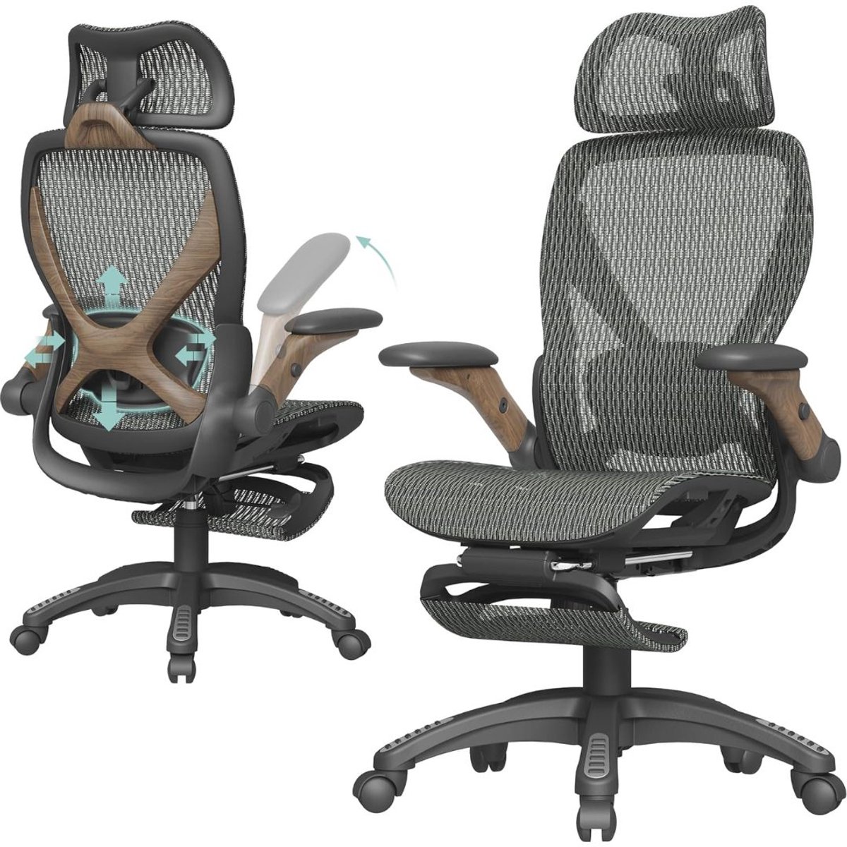 LNMsolutions® Bureaustoel - Ergonomische Bureaustoel - Office Gaming Chair - Olijfgroen Walnoot - 66cm x 61cm x 104cm