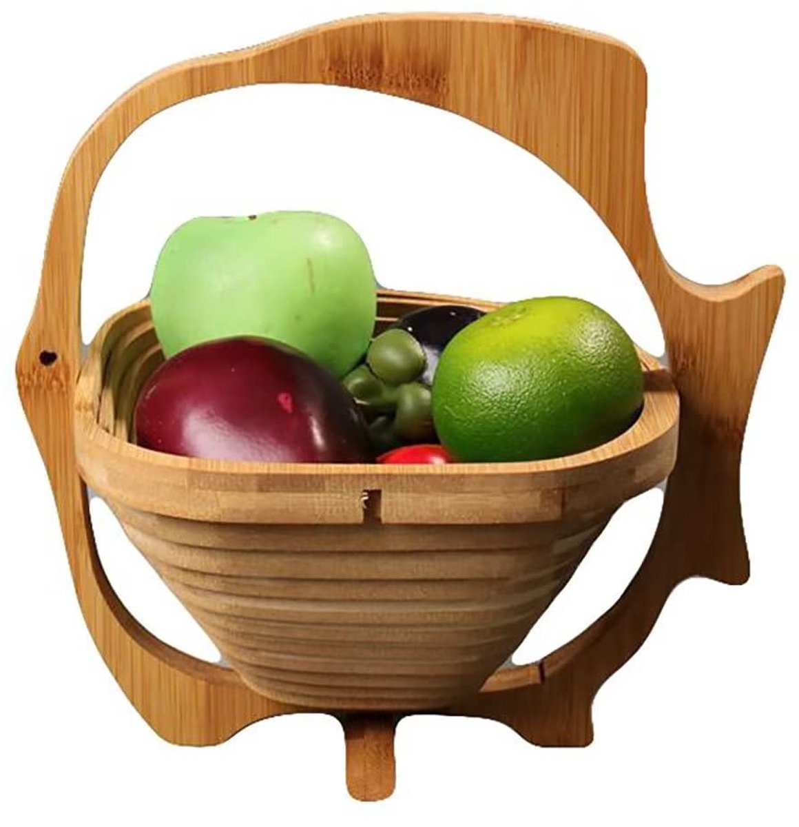 Namajunas - Fruitschaal opvouwbaar - Geïsoleerde placemat – Opvouwbaar - 30x27x30cm - Visvorm - Fruitmand - Bamboe manden - Decoratieve schaal - Bureaudecoratie - Multifunctionele mand - Voor keukens, woonkamers en slaapkamers