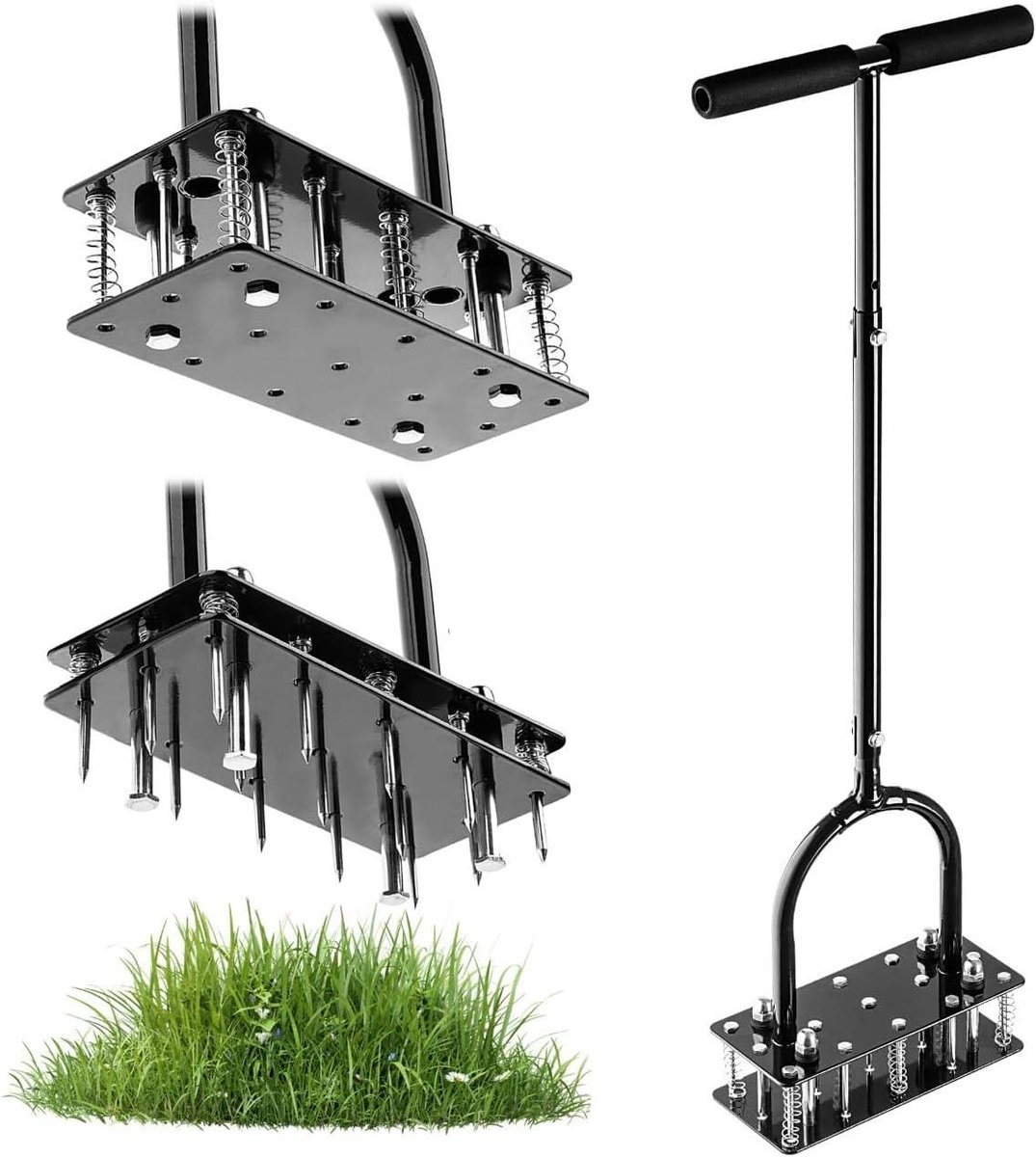 Gazonbeluchter met 15 spijkers - Gazonventilator Aerificator - Gazononderhoud - Zelfreinigende veren - 84-92 cm werkhoogte - Zwart