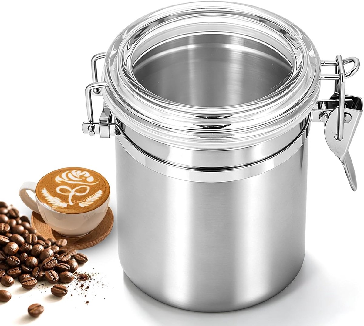 QTTVBTNA – Koffiebus – RVS – Luchtdichte Koffie Bewaardoos – Koffiebonen Container voor Gemalen Koffie, Thee, Noten en Cacao – Metalen Bewaarblik – 700ml