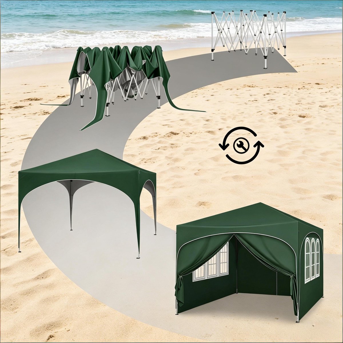 COVREO Partytent 300x300x256 cm groen, Oxford stof, afneembare zijkanten