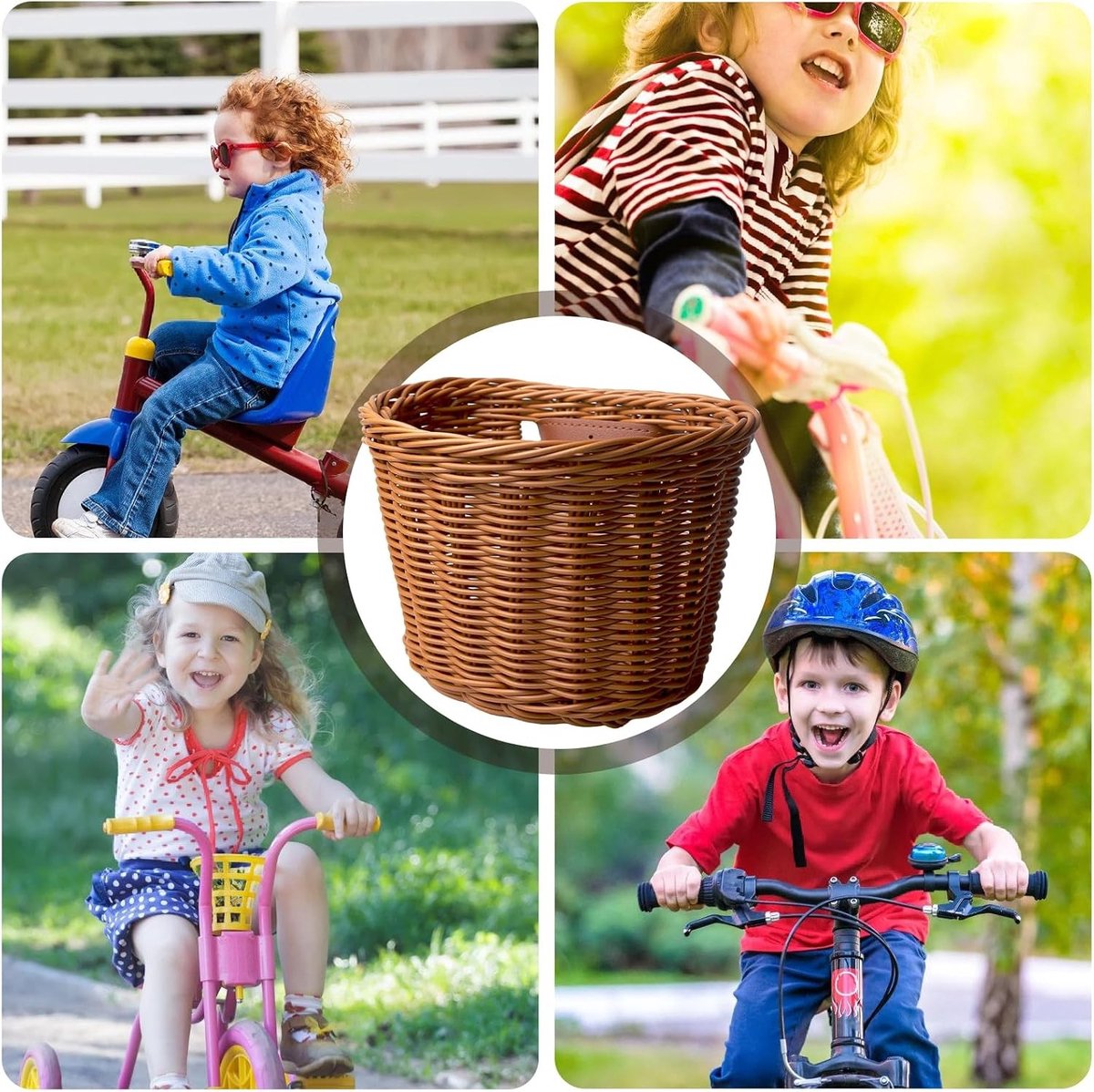 Fietsmand voor Kinderen - Bruin - 18 x 13 x 13 cm - Afneembare Rotan Mand met Leren Riem - Voor Meisjes en Jongens