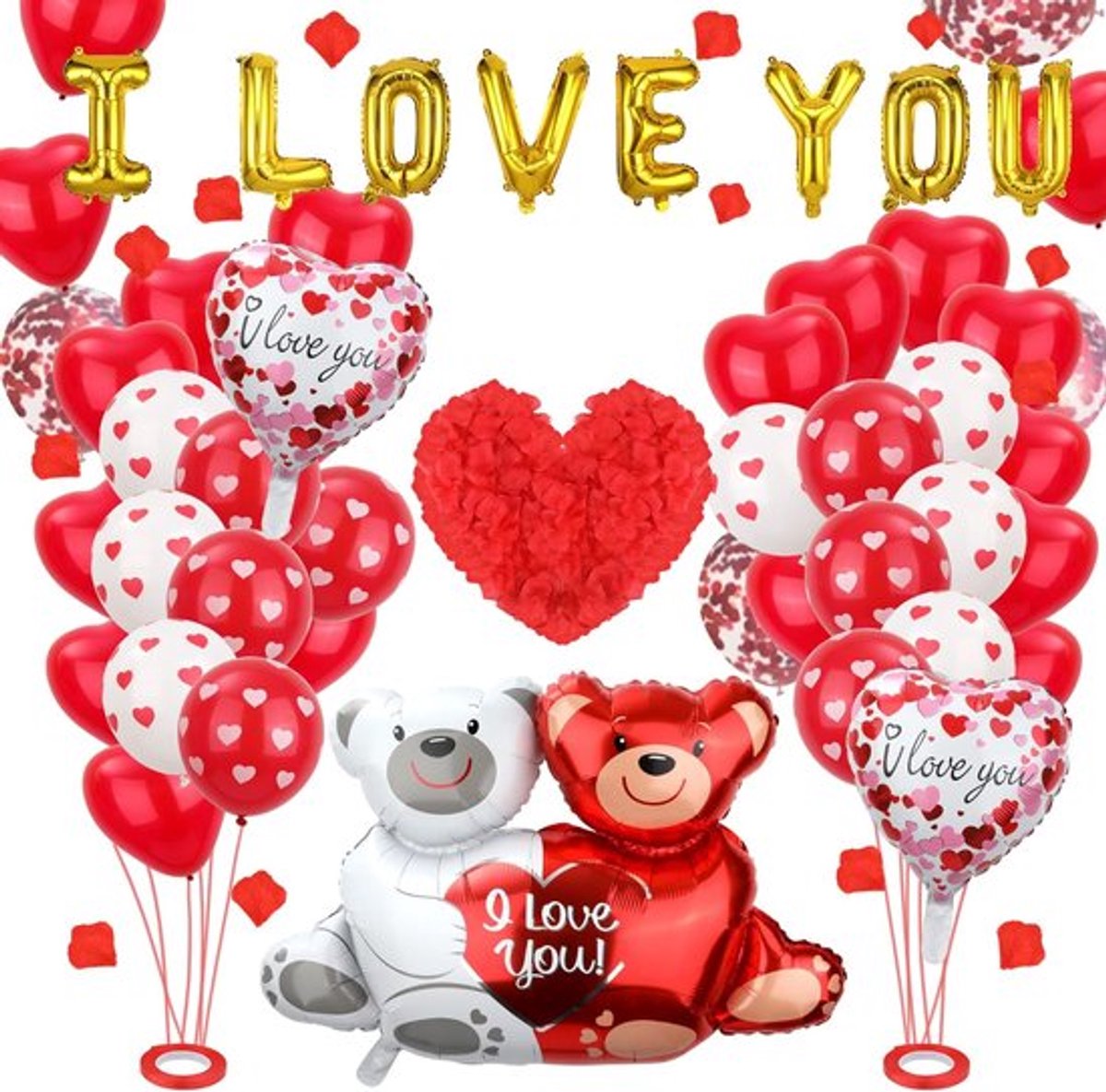 58-delige Love-ballonnen-set - Romantische decoratieset met 'I Love You' rode hartballon voor verjaardag - Romantische versieringen