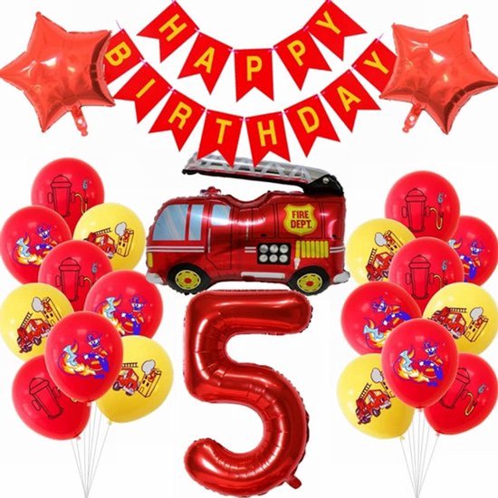 Brandweer Verjaardagsdecoratie voor Jongens - Vuurwagen Ballonnen - Kinderfeestje - Brandweerman Versiering - Feestdecoratie