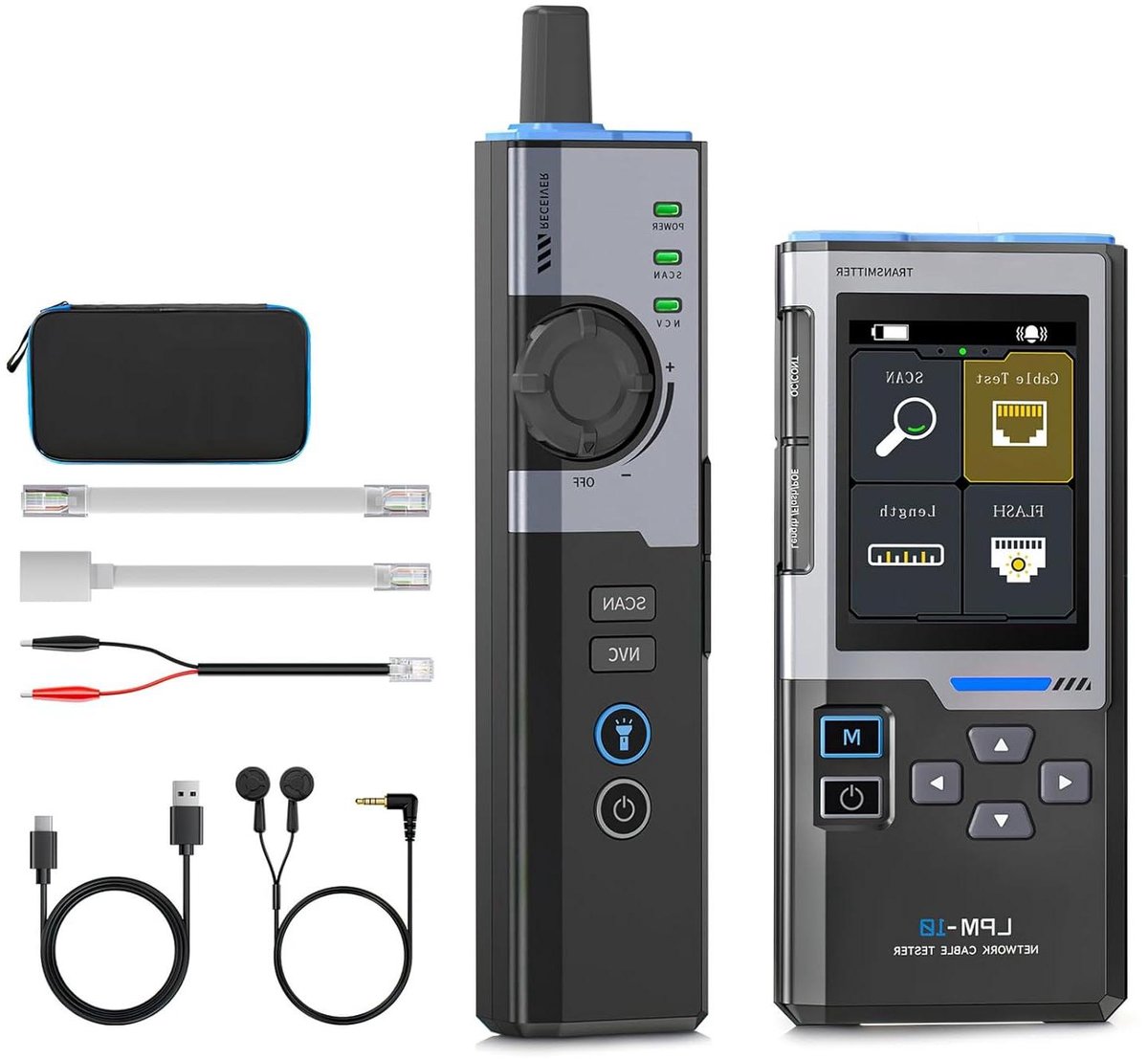 Netwerktester Kabeltester - LAN Tester POE - Netwerk Installatie - Storingsvrije POE Herkenning - 2.4 inch Kleurenscherm - Zwart