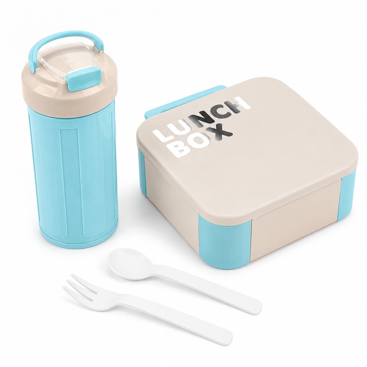 Bobypet - Bento Box Lunchbox Set met Waterfles - Magnetronbestendige Lunchbox met Bestek - Paarse Vershoudbak Set voor Kantoor en School - Blauw