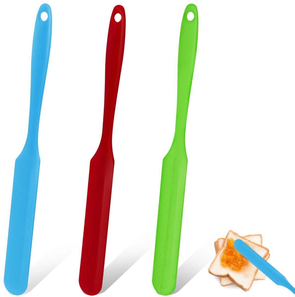 longziming -3-delige Pottenlikker Set-Siliconen Potten Spatel-Jampot Schraper-Lange Handgreep-Hittebestendig-Vaatwasserbestendig-Blauw Rood Groen