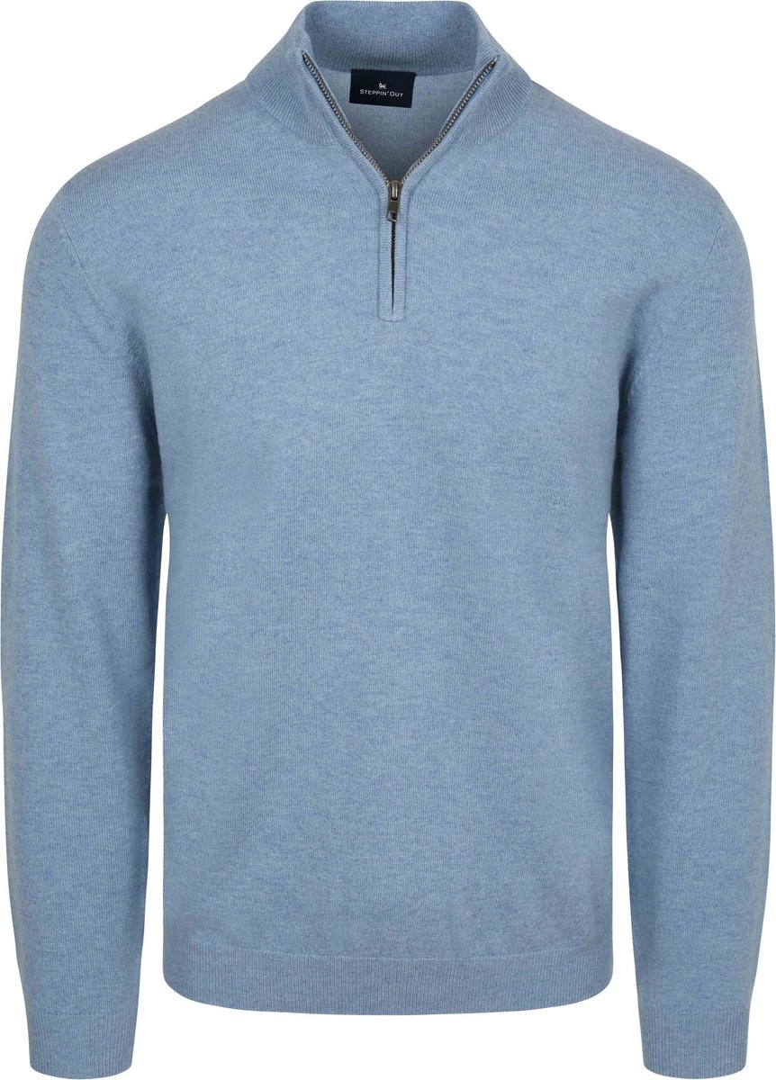 Steppin' Out Half Zip Trui Merinowol Lichtblauw - Maat S - Heren - Pullovers