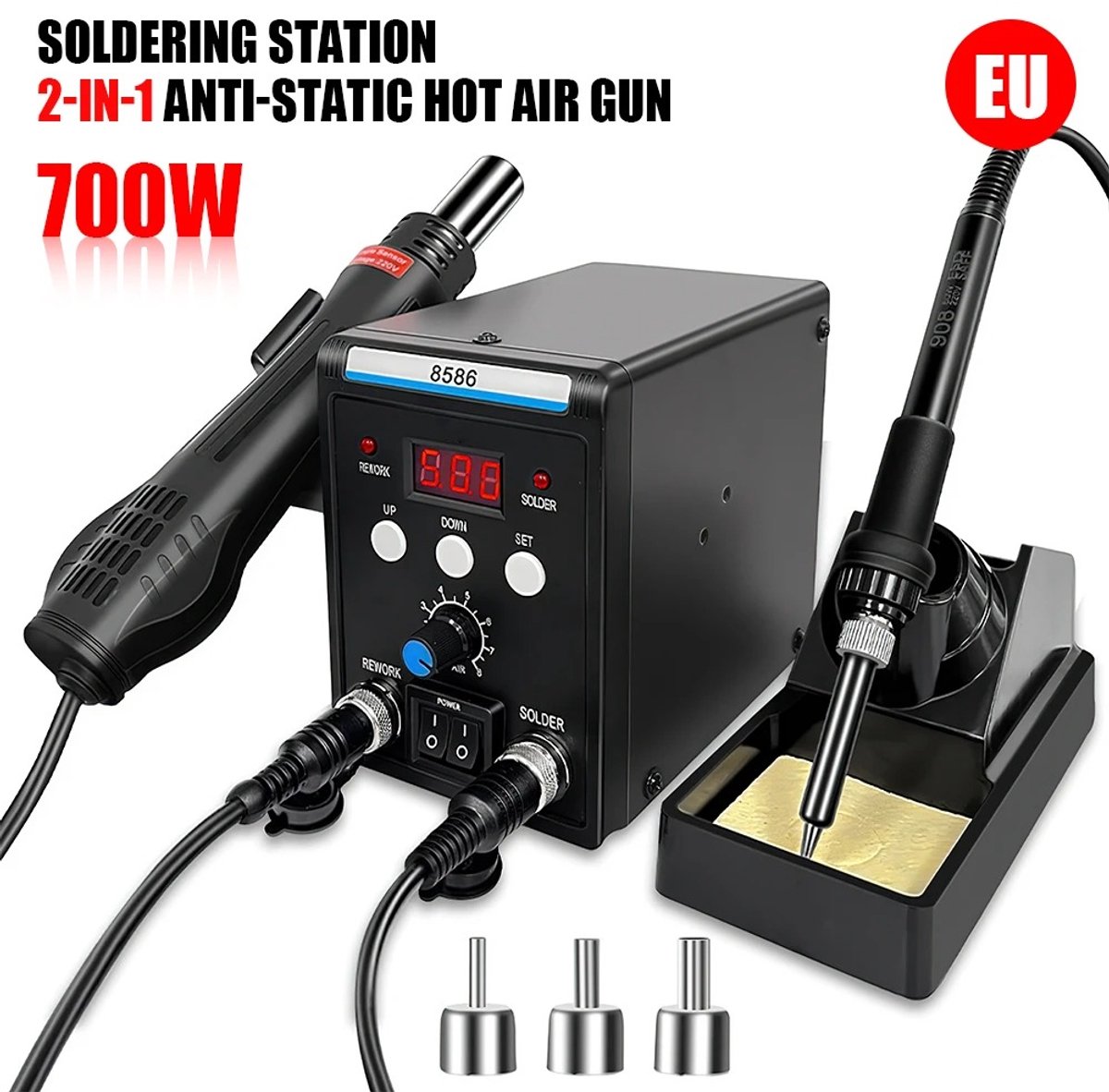 Zerova 2-in-1 Soldeerstation - Soldeergereedschap - Heteluchtpistool - Houtbrander - Soldeerbout – Houtbrander - 700W - Zwart