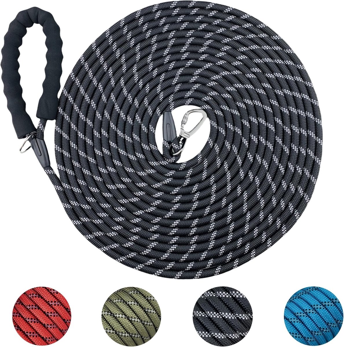 Sleeplijn voor honden - Zwart - 10 m x 10 mm - Sterke hondenriem met Gevoerde Handgreep - Voor Kleine tot Grote Honden