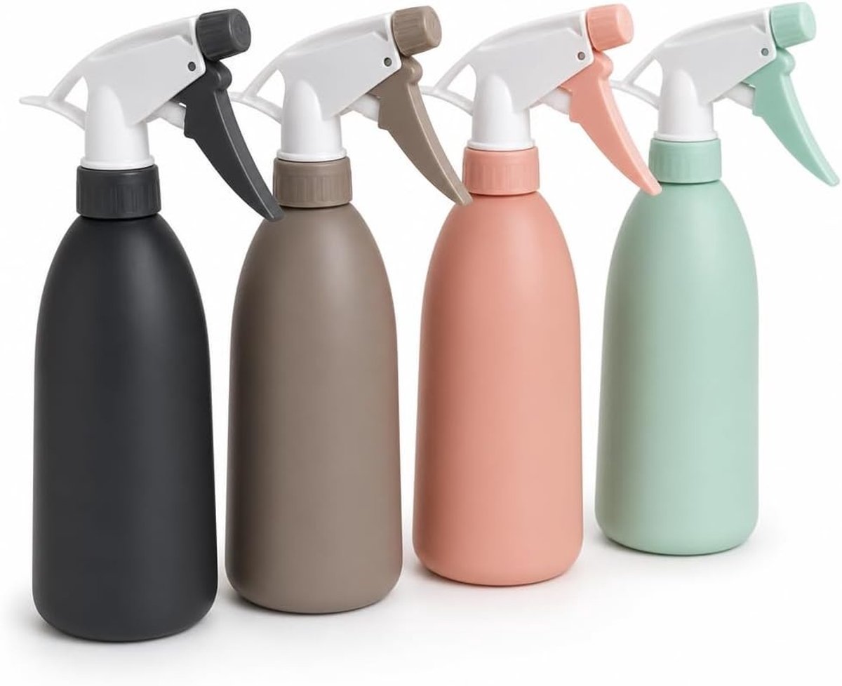 MIJOMA Set van 4 plantensproeiers, 480 ml, spuitfles met verstelbare sproeikop, PP, ergonomisch, navulbaar, voor kamerplanten, huishouden en tuin (antraciet/taupe/mint/rosé)