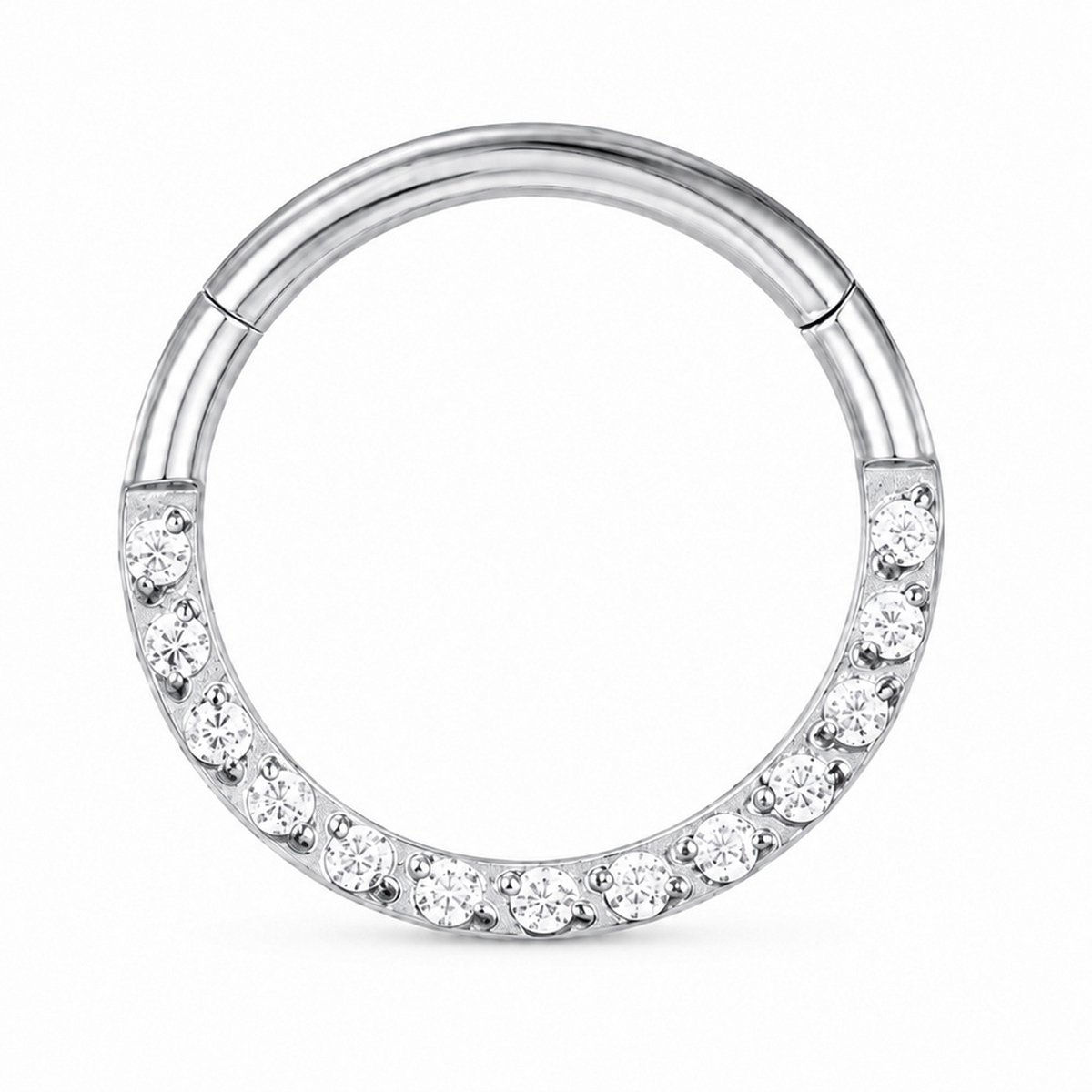Cilla Jewels Zilverkleurige Damesneusring met Clickersluiting en Witte Zirkonia