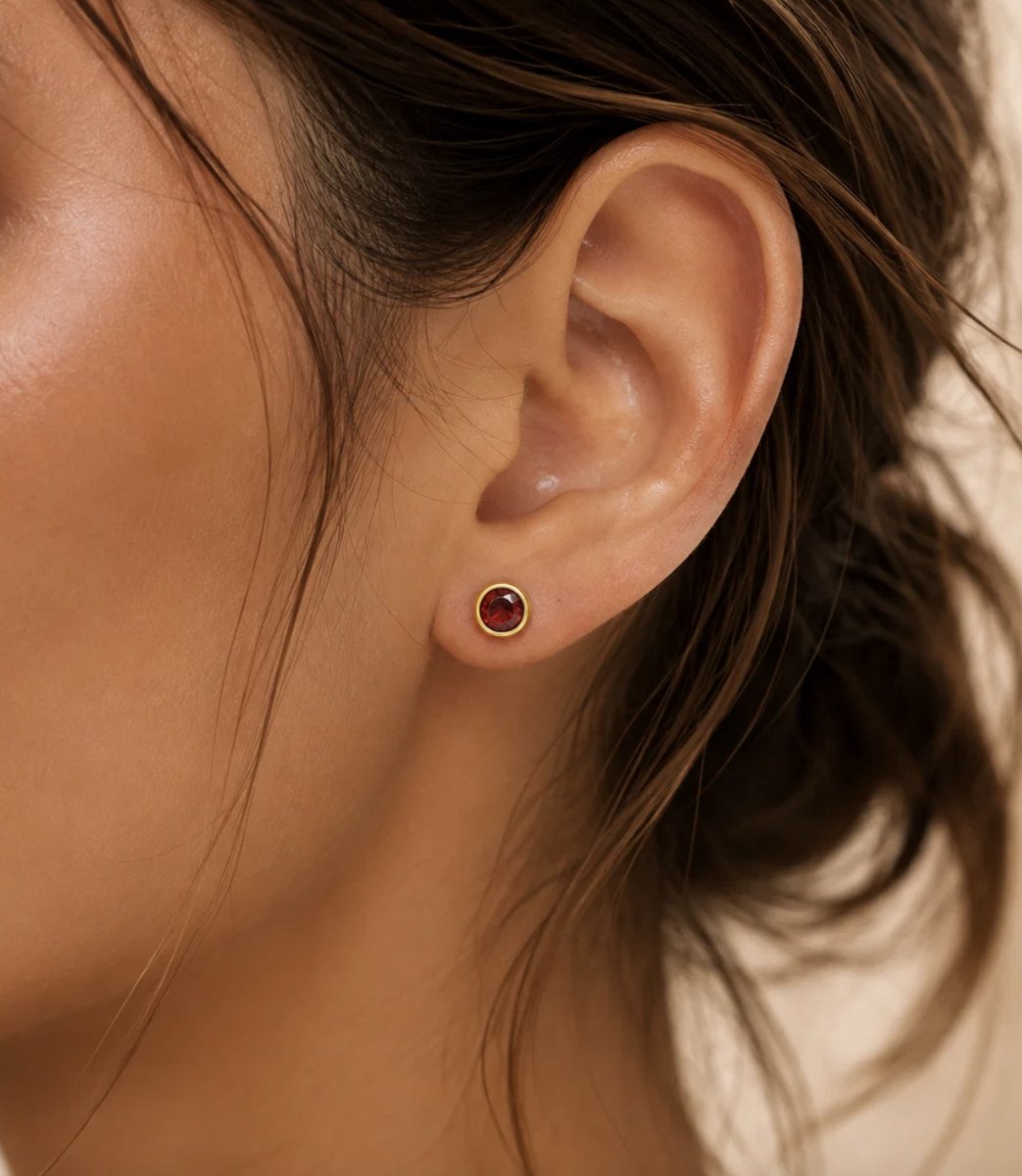 Maevi® Geboortesteen Oorbellen - Maand: Februari - Hoge Kwaliteit - Oorknopjes / Oorbel - Geboorte Steen / Birth Stone Earrings - Roestvrijstaal / RVS / Stainless Steel - Verkleurt Niet - Incl. Luxe Verpakking