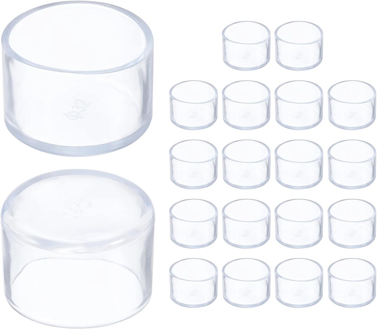 Stoelpootbeschermers - Transparant - 32 mm - Siliconen Antislip Doppen - Voor Houten Vloeren