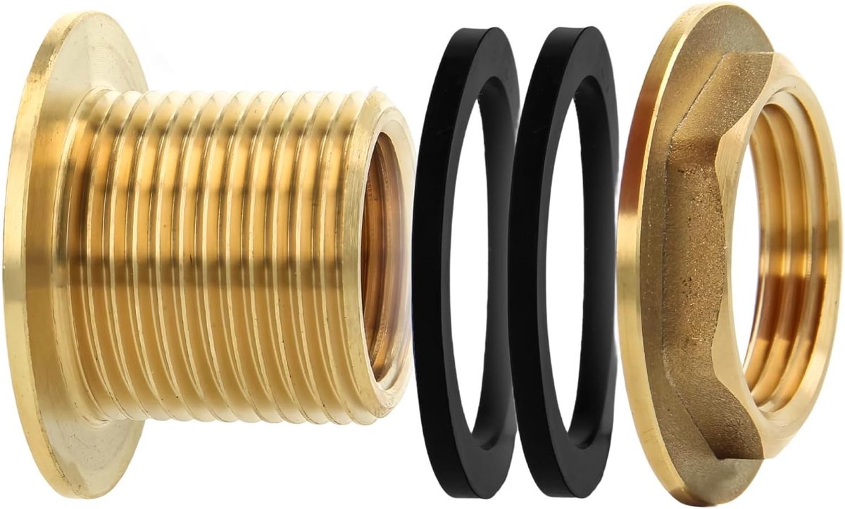 Regenton Doorvoer - Geel - 3/4 inch - Messing Verbinding met Afdichtringen - Voor Watertanks en Regenvaten