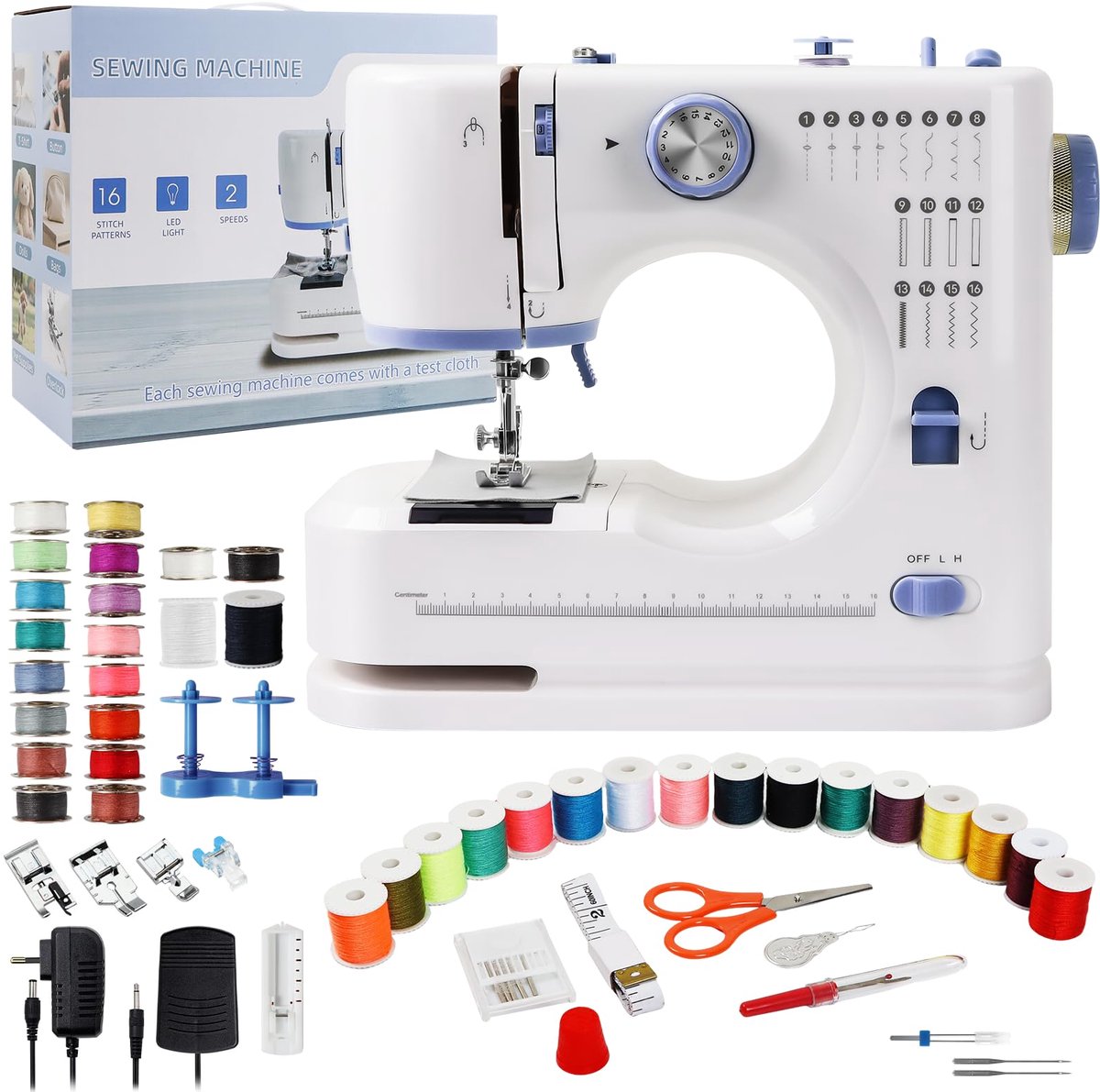 Naaimachine met 16 Steekpatronen – Mini Naaimachine met LED Verlichting, Voetpedaal en 2 Snelheden