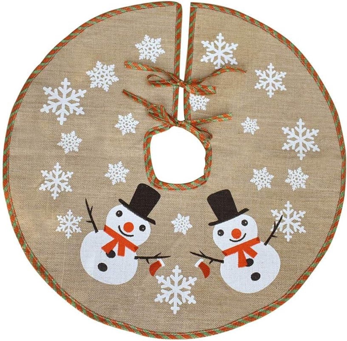 Kerstboomrok - Kaki-jute - 76,2 cm - Jute met Kerstman- en Elandmotief - Voor Feestelijke Decoratie