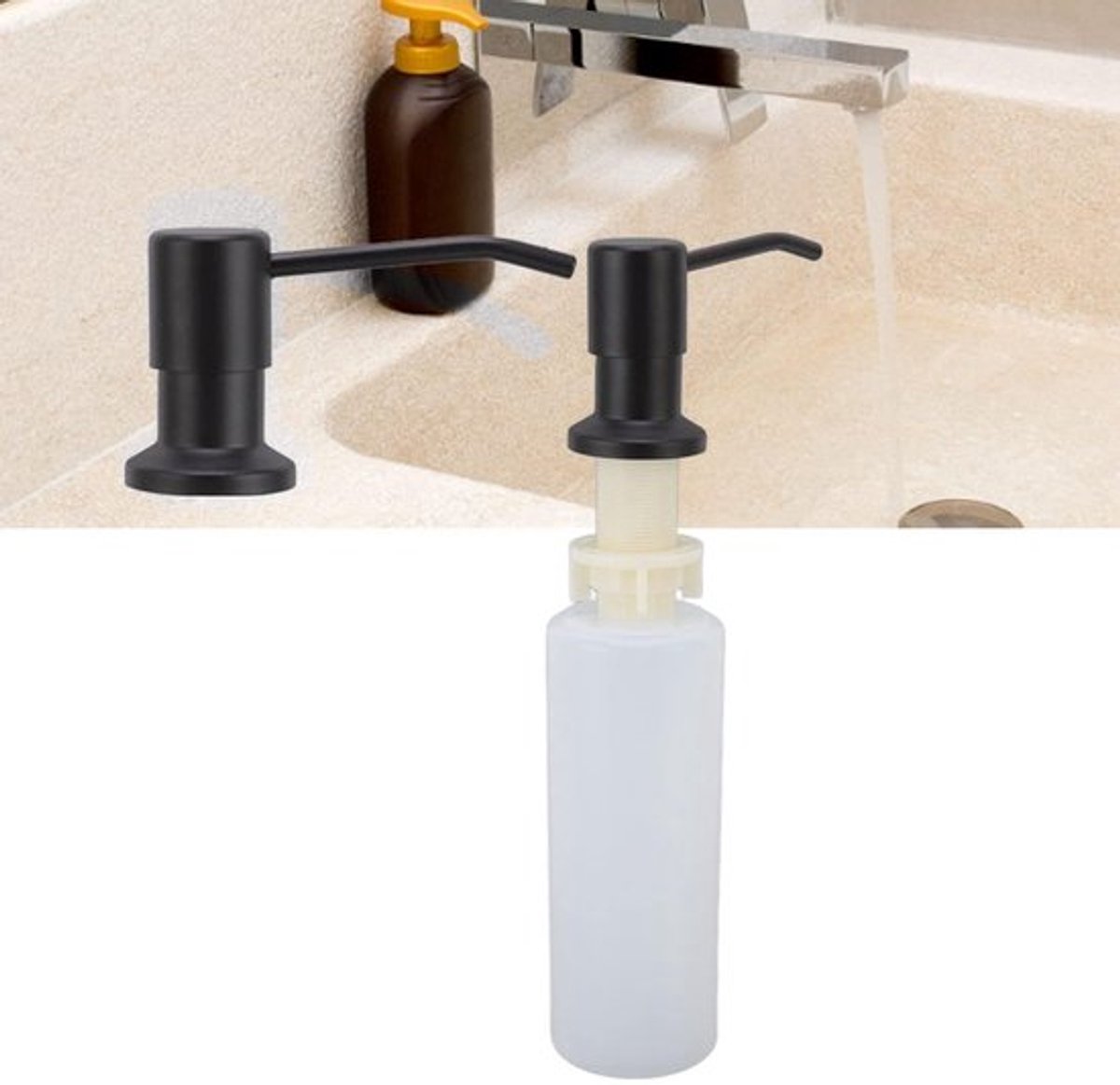 Zeepdispenser Roestvrij Staal - Zeepdispenser Wandmontage - Zeepdispenser Keuken - Zeepdispenser Zwart - 360° Rotatie - Duurzaam Ontwerp - Afwaszeepdispenser