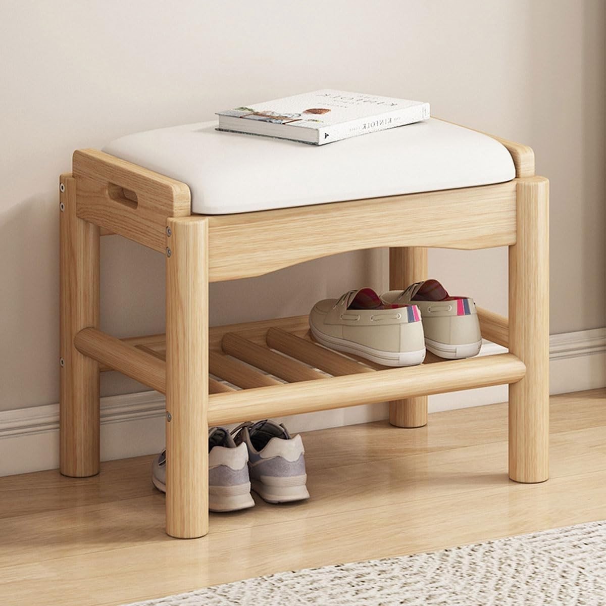 Schoenenbank met Zitting - Wit - 45 x 30 x 40 cm - Houten Schoenenrek met Opbergruimte - Voor Entree en Hal