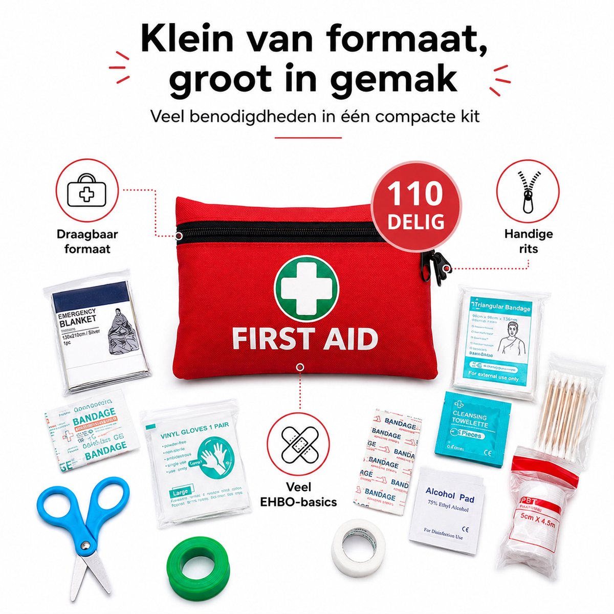 Twenty4seven® EHBO Kit 110 Delig - Verbanddoos & Koffer - Noodpakket met Verband - Draagbaar voor Thuis, Bedrijf, Auto & Op Reis – foto 3