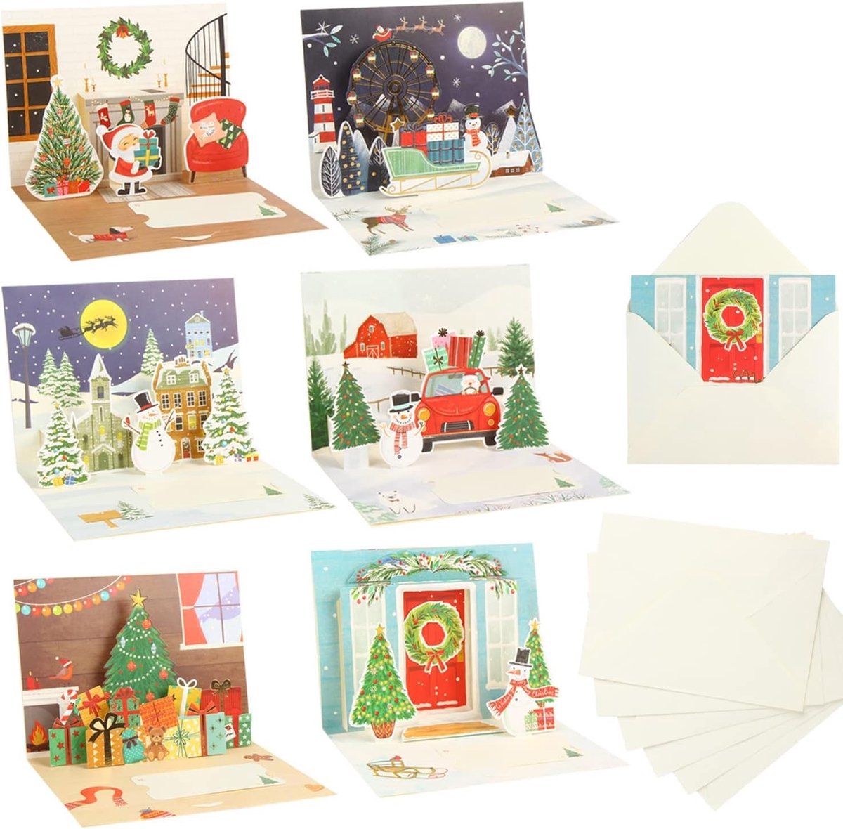 Solidchoice - Set van 6 3D Kerstkaarten met Enveloppen voor Kerstgroeten