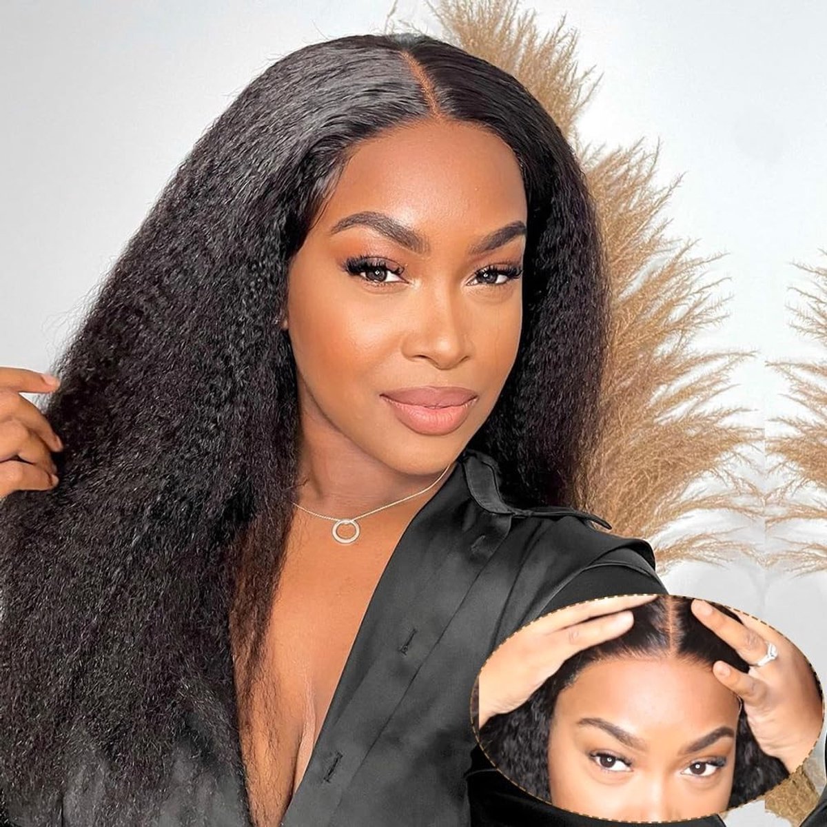 Solidchoice - 30 cm Yaki Glueless Lace Front Peruk voor Dames