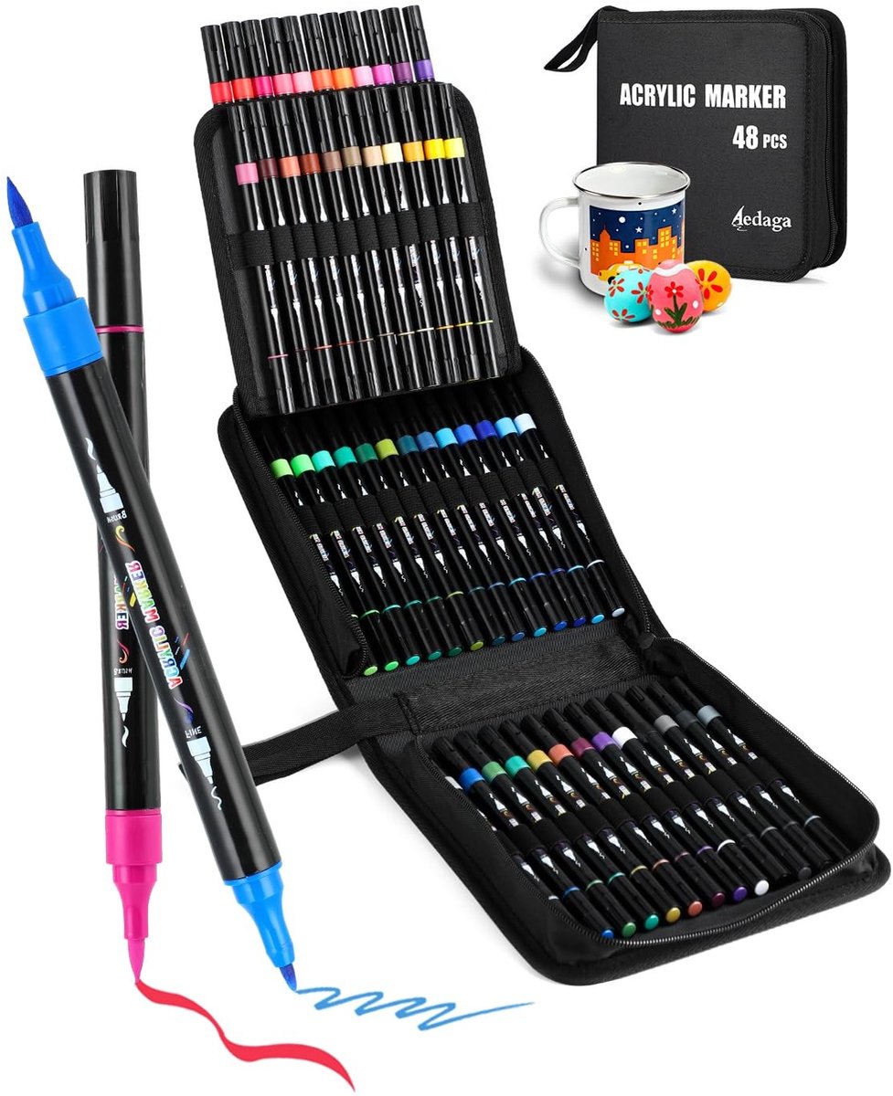 Solidchoice - Set van 48 Waterdichte Acryl Markers met Borstel- en Fijne Punt
