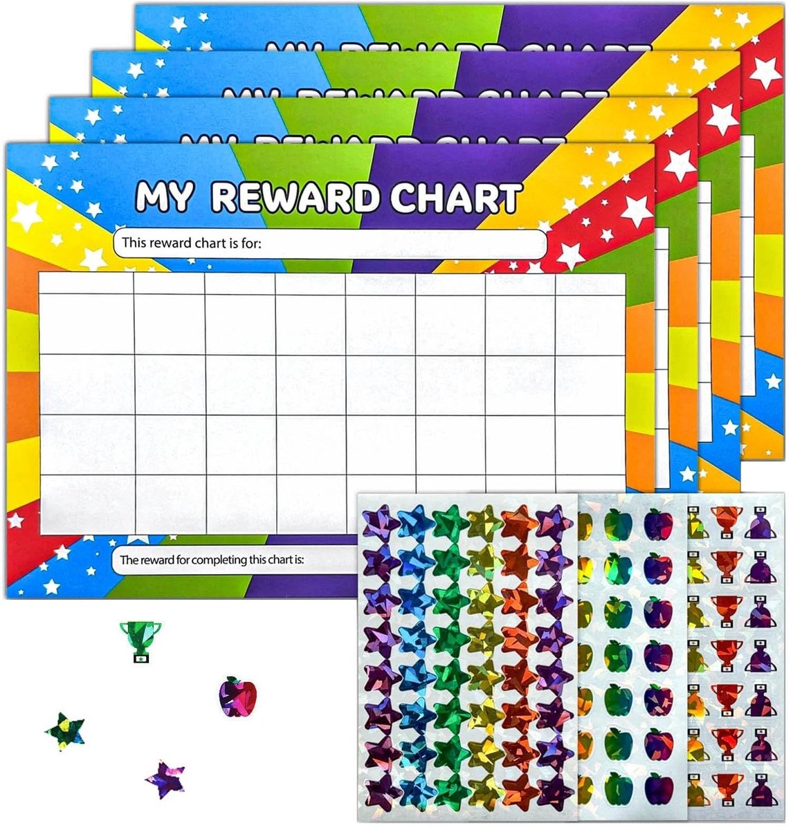 Solidchoice - Set van 4 A4 Beloningskaarten met Stickers voor Kinderen