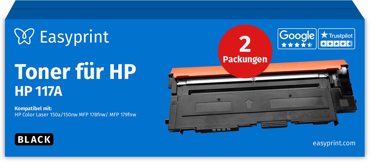 NIEUW: Easyprint Toner voor HP 117A zwart, compatibel met HP ColorLaser 150, MFP-178, e.d., 2 stuks