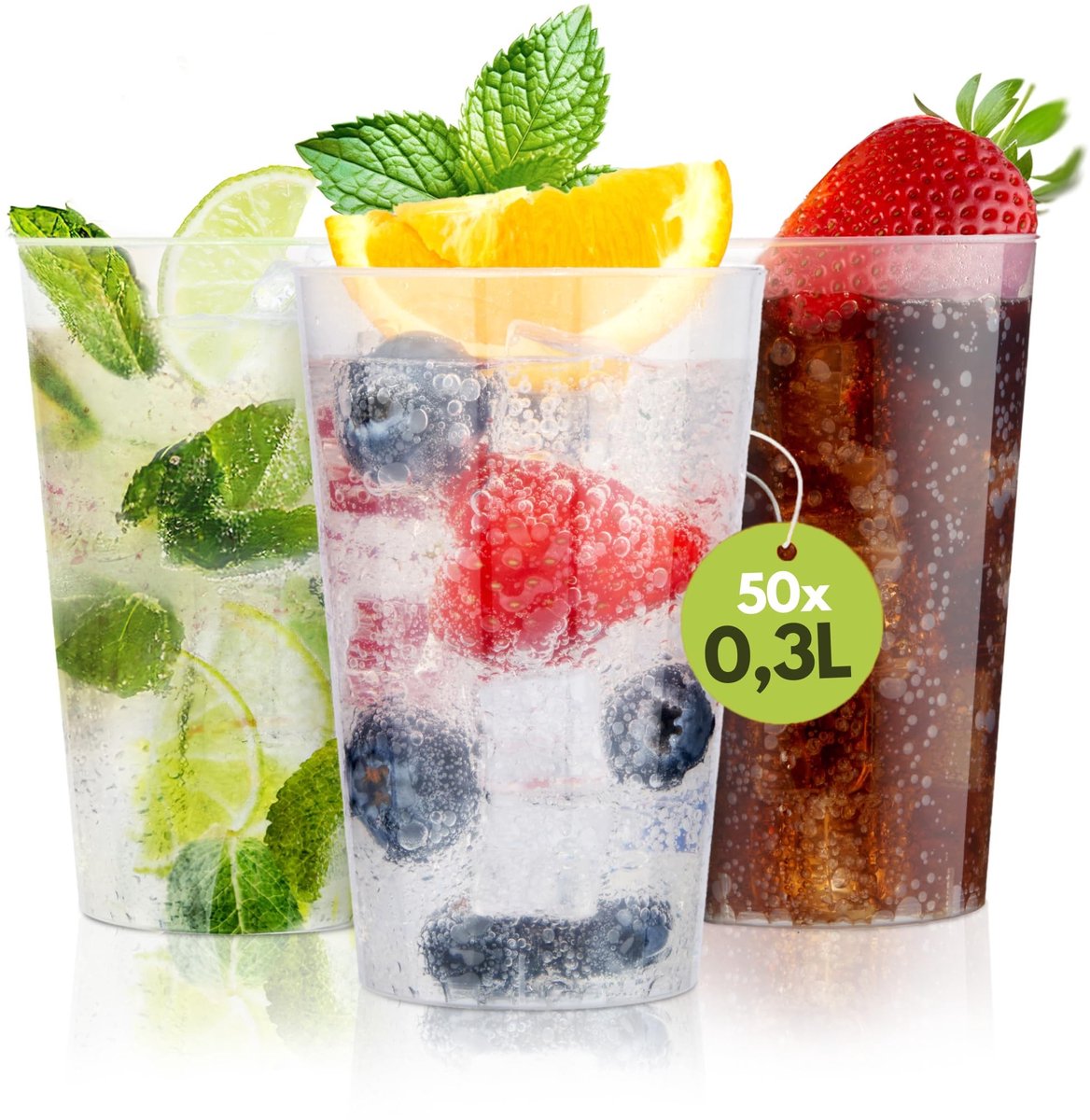 Solidchoice - Set van 50 Herbruikbare Plastic Drinkbekers 300ml