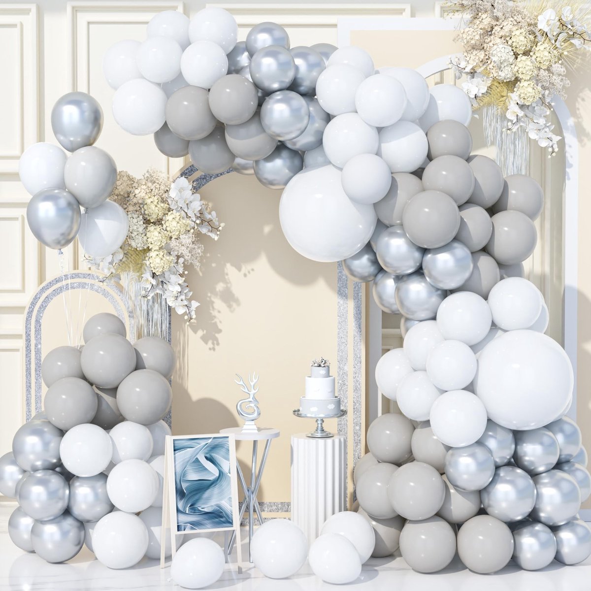 Solidchoice - Set van 140 Witte en Zilveren Ballonnen voor Feestdecoratie