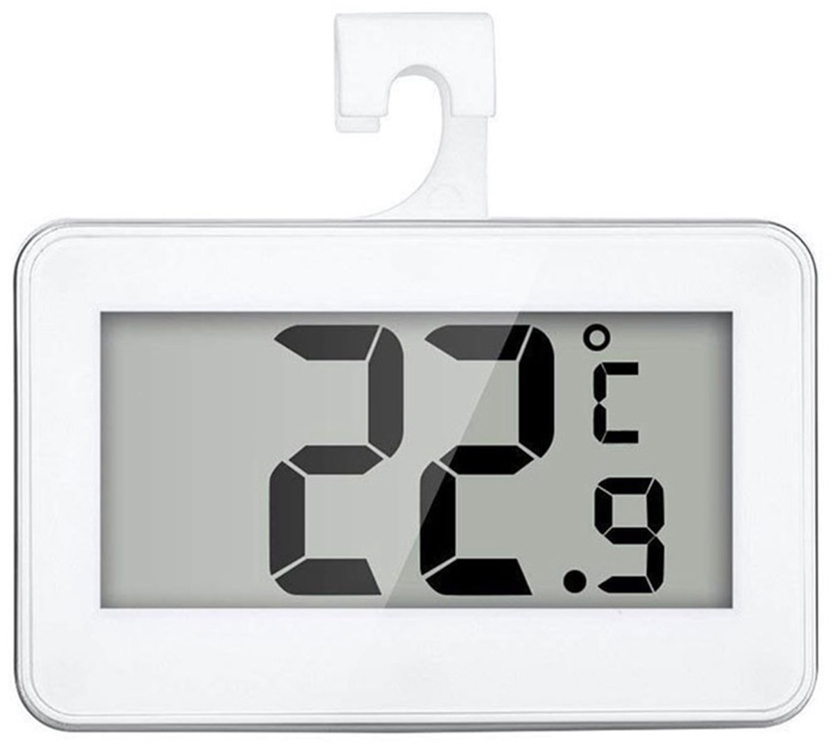Koelkastthermometer, registreert maximum/minimumtemperaturen, LCD-display, -20 tot 60 graden Celsius, wit.