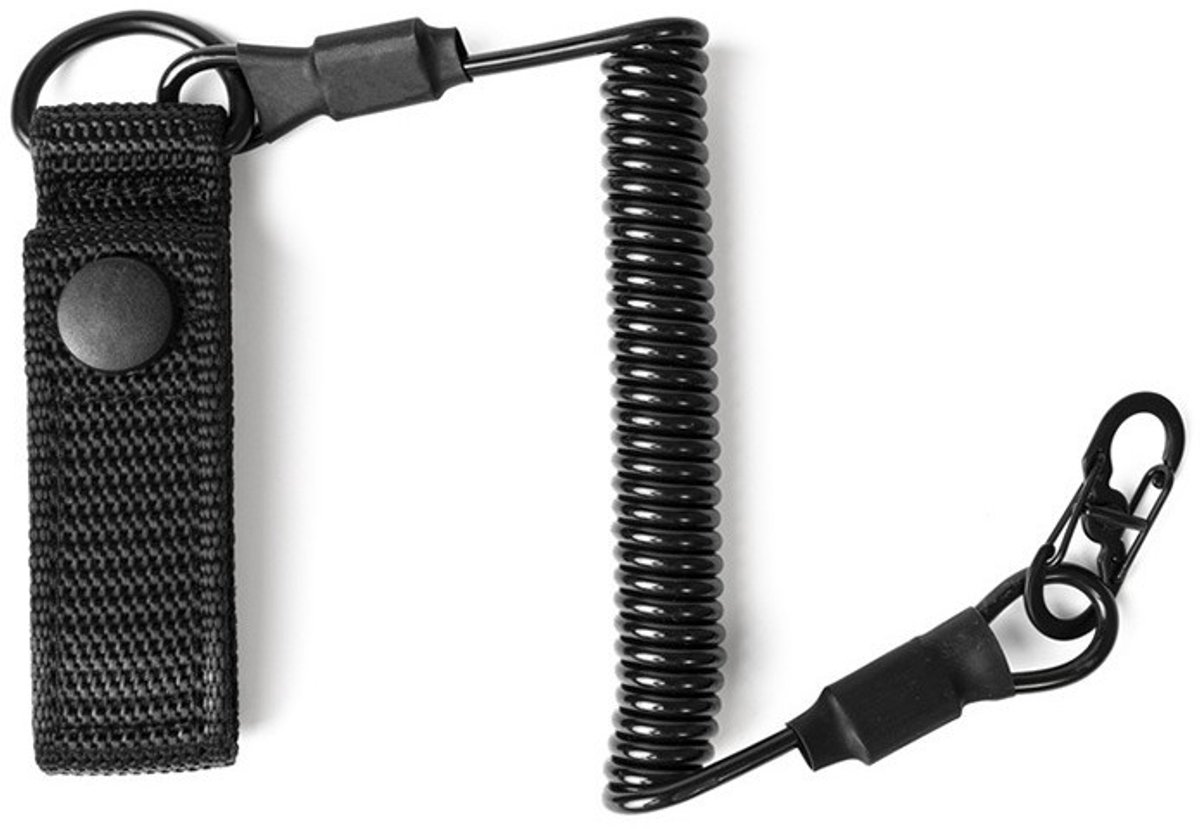 1 stuks zwarte tactische lanyards met elastisch veiligheidskoord, herbruikbaar, geschikt voor klimgereedschap, visgereedschap, campinggereedschap