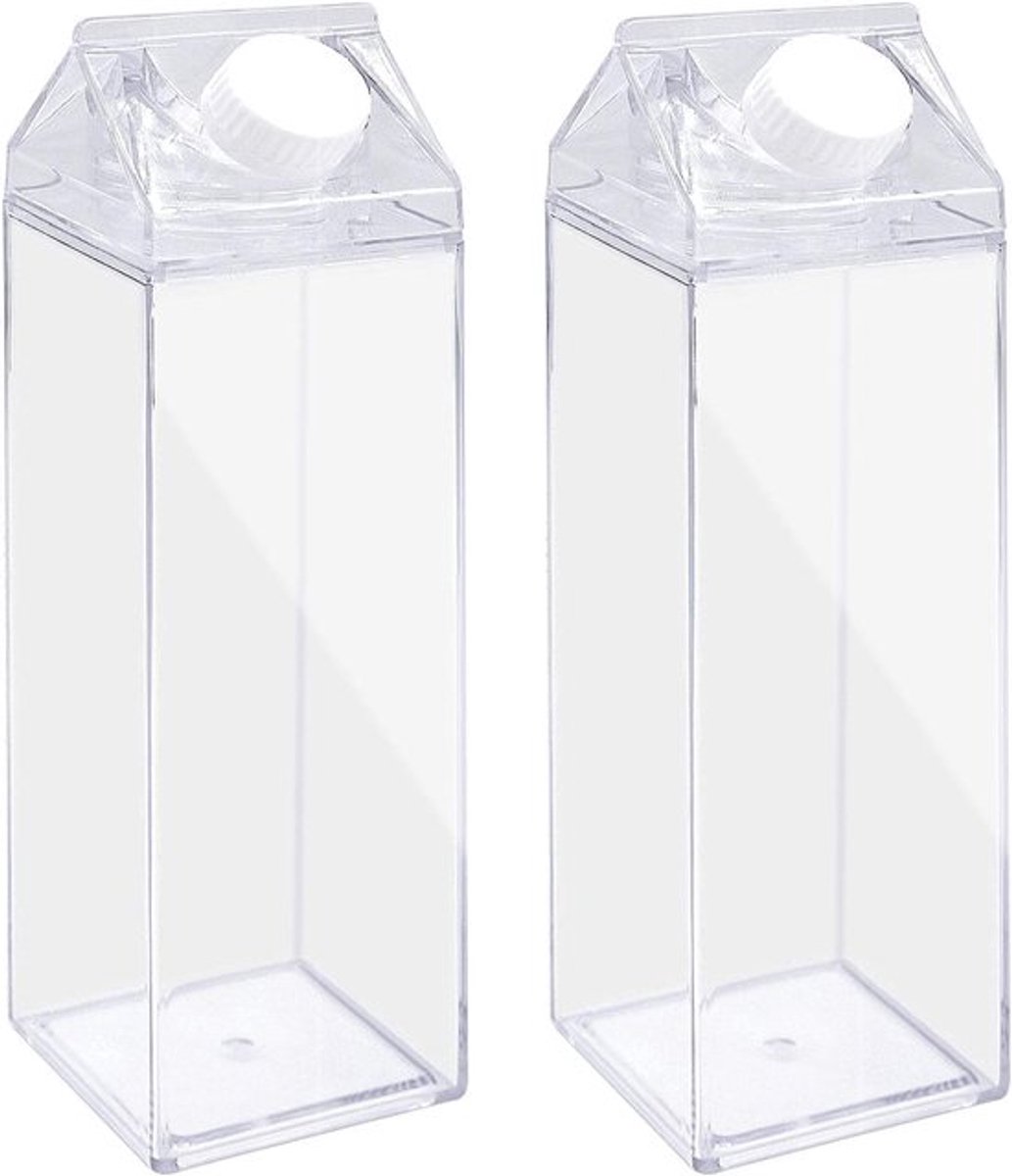 2 stuks transparante melkbox, waterfles, herbruikbaar, melkkarton, herbruikbare waterbekers, schattige kawaii-waterfles